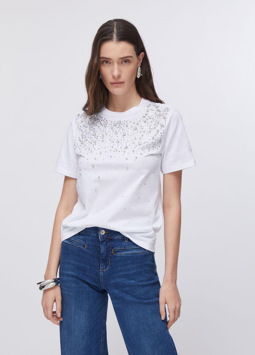 T-shirt con castoni gioiello CA6193J3868 11111 LIU JO BLACK 