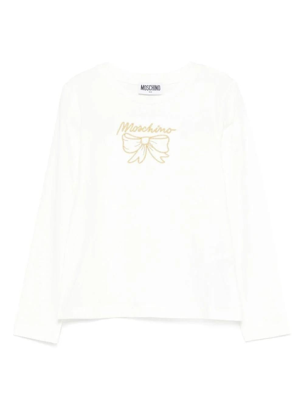 T-shirt con ricamo con fiocco HDO012LBA10 10063A MOSCHINO KID 