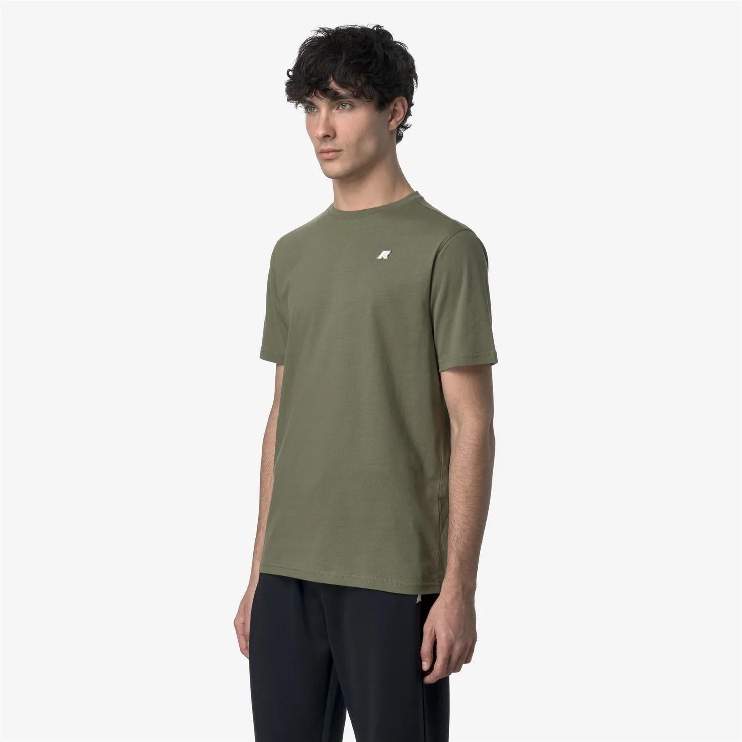 T-Shirt in Cotone Slim Fit Uomo Verde Lichene K7125UW V15 K-WAY 