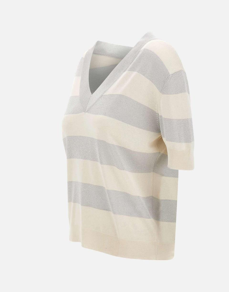 T-shirt in maglia a righe scollo v 57220/23702 005 GRAN SASSO 