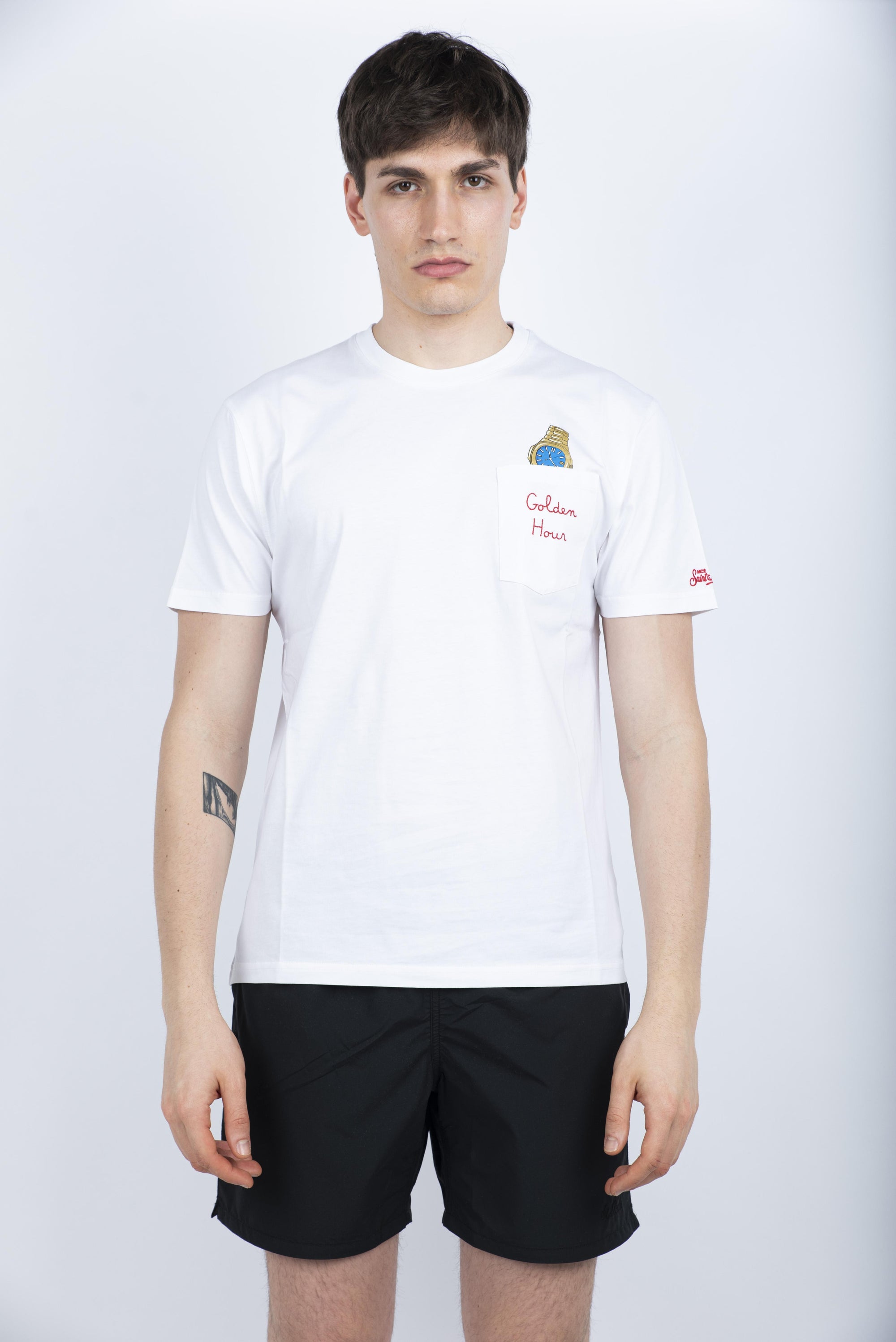 T-shirt in cotone Austin con ricamo e stampa orologio AUS0001 02516H MC2 SAINT BARTH 
