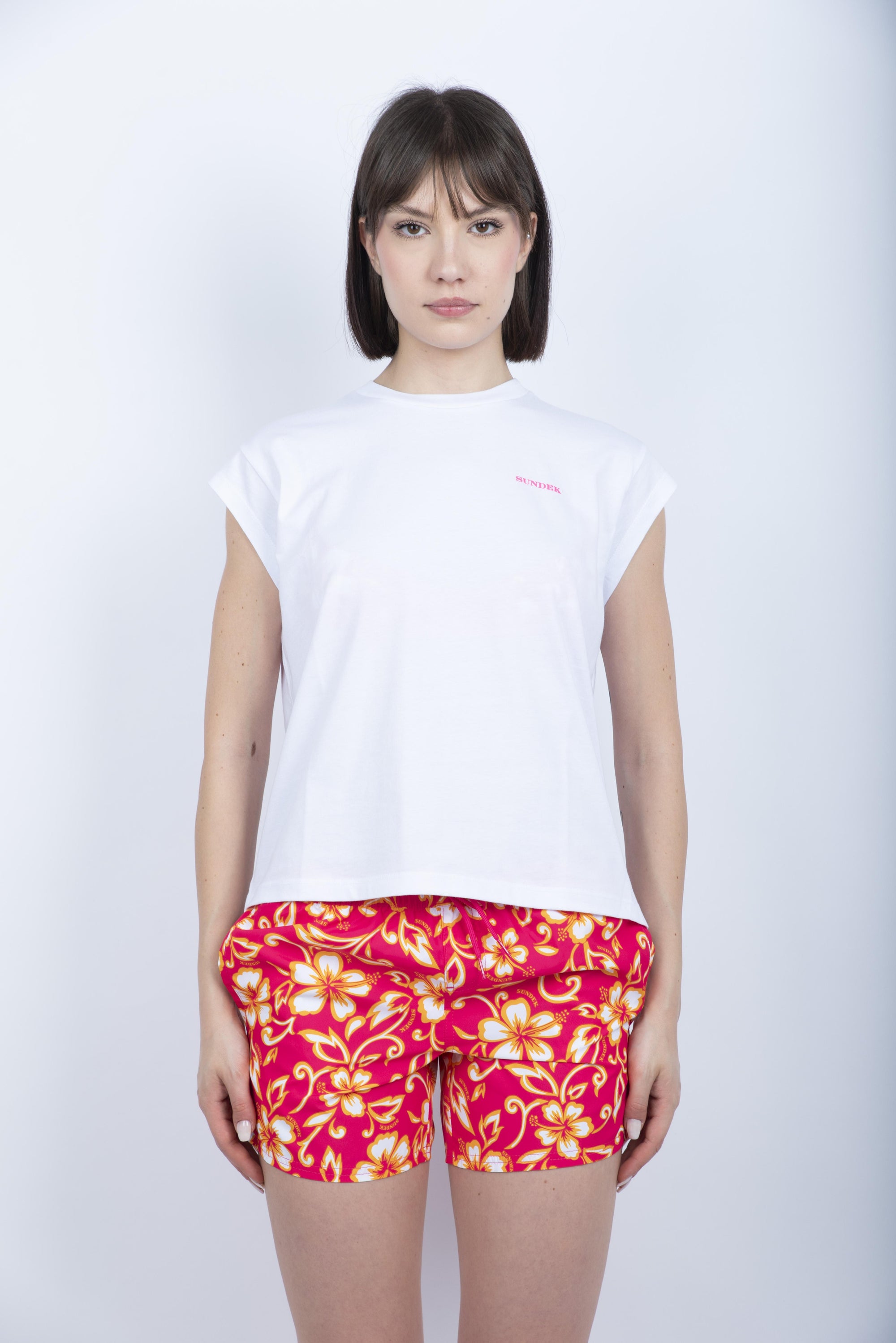 T-shirt con stampa Degradé bianco W372TEJS000 00601 SUNDEK 