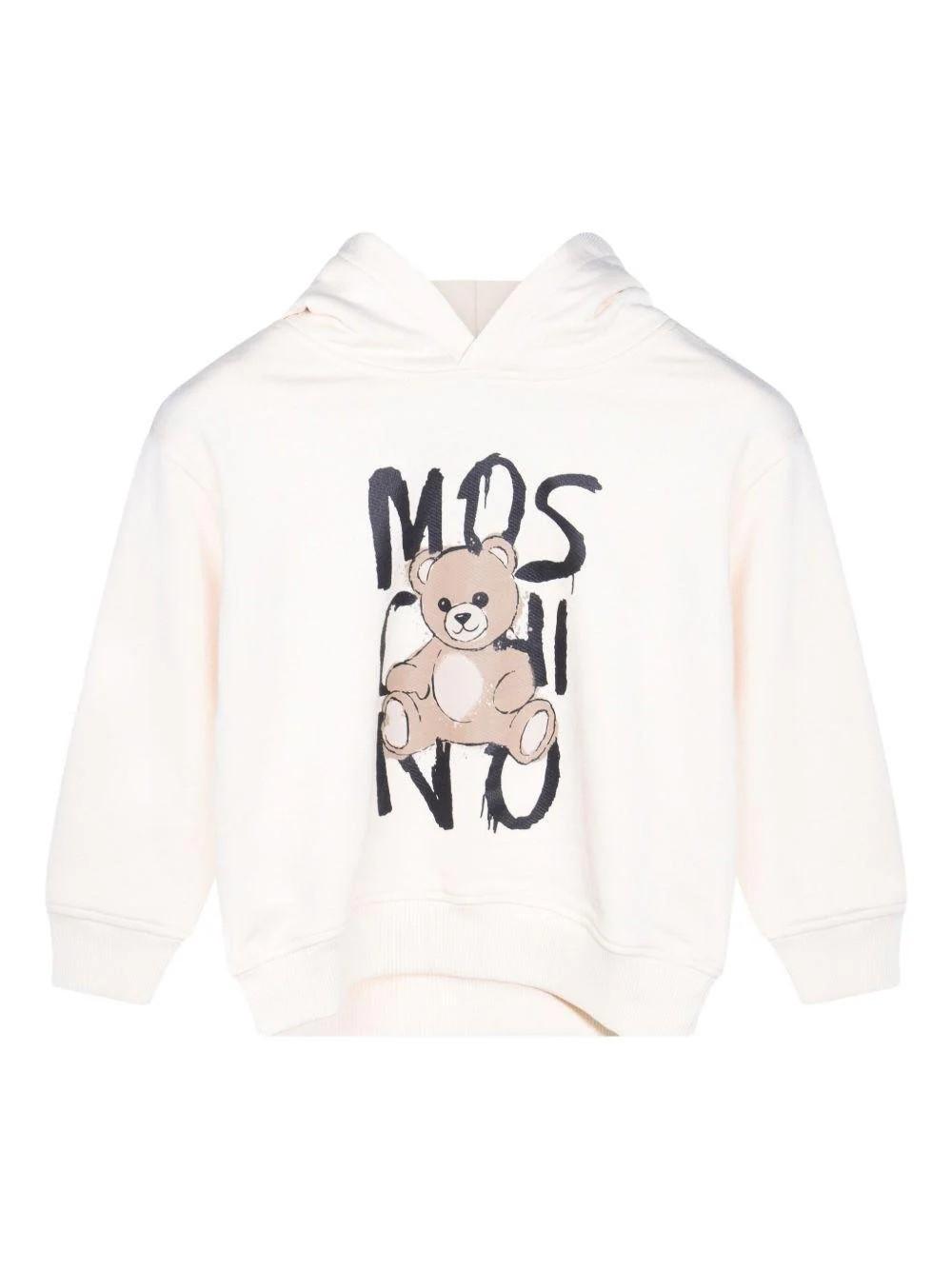 Felpa con stampa Teddy e cappuccio HUF098LCA77 10123 MOSCHINO KID 