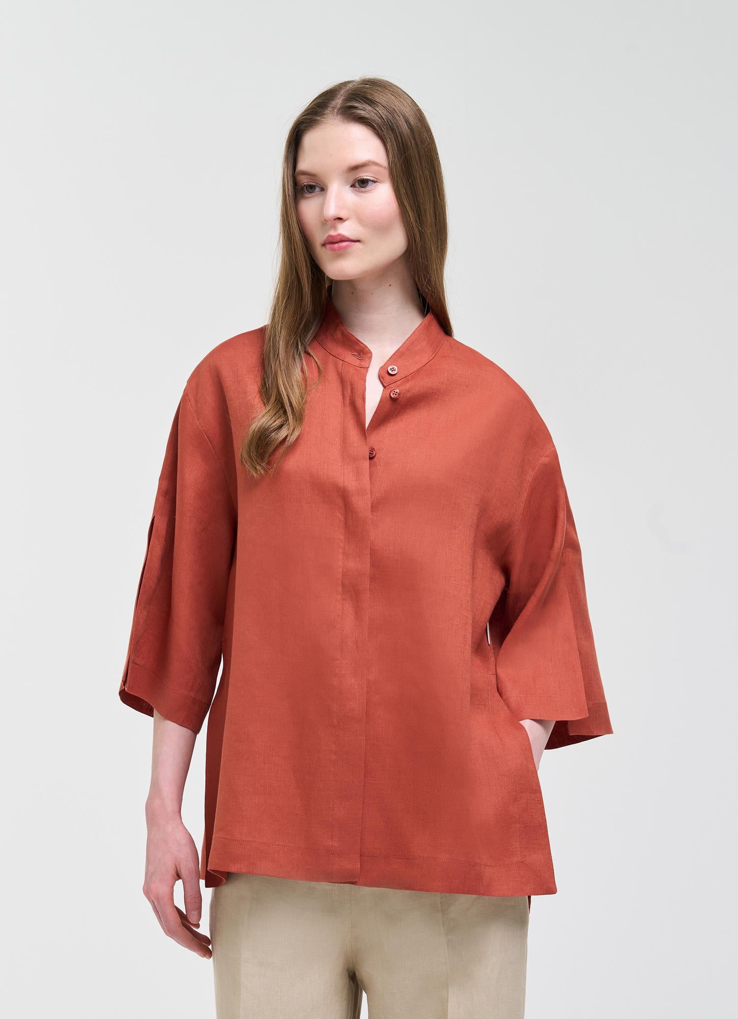 Camicia in lino alla coreana 8428R5AW 758 COLMAR 