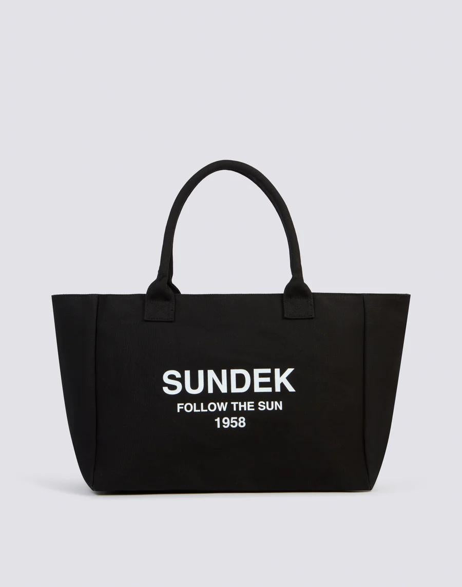 Shopper in cotone canvas stone washed nero AW832ABCV500 00400 SUNDEK 