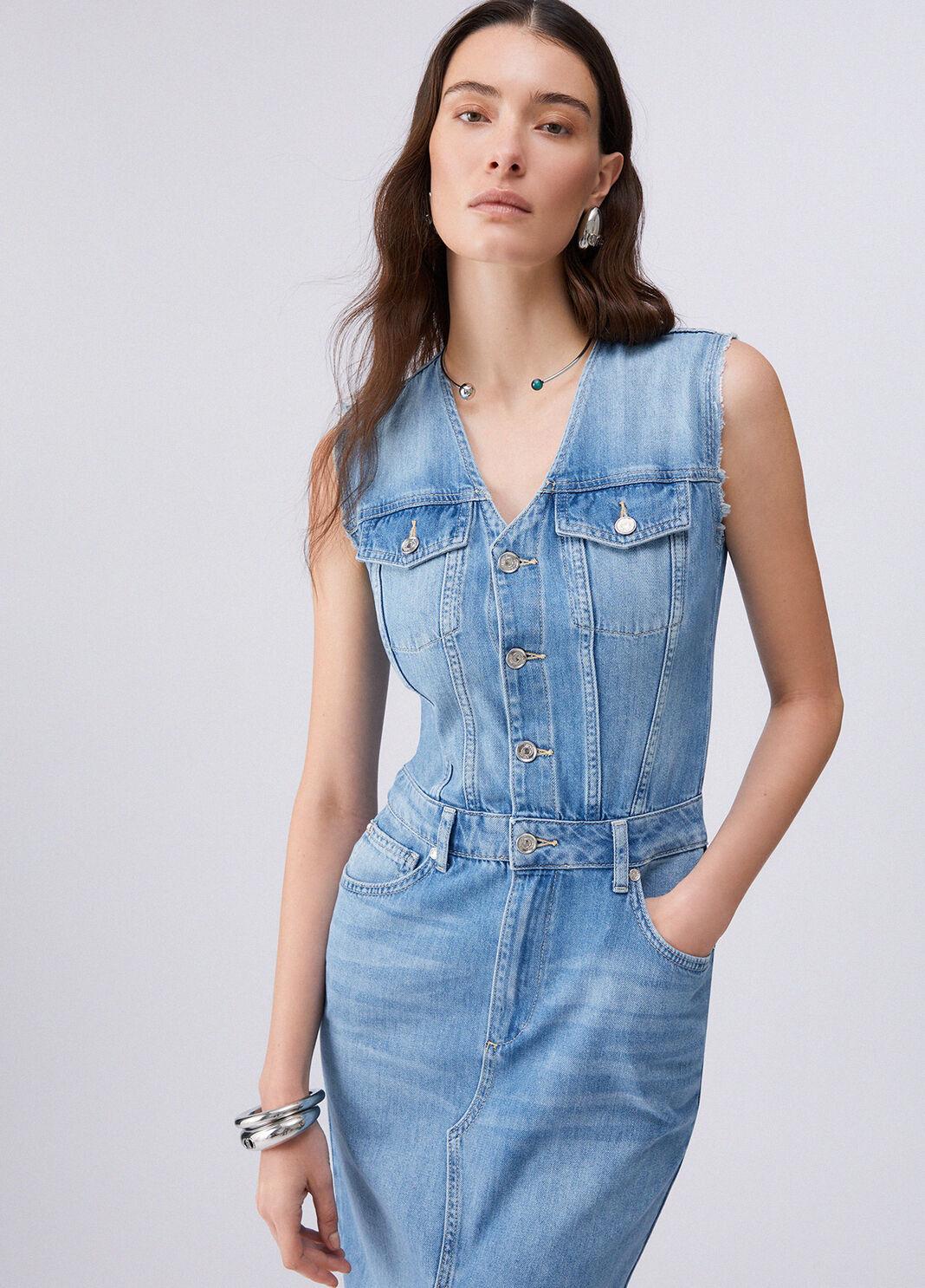 Abito lungo in denim UA6123D0309 79021 LIU JO BLUE DENIM 