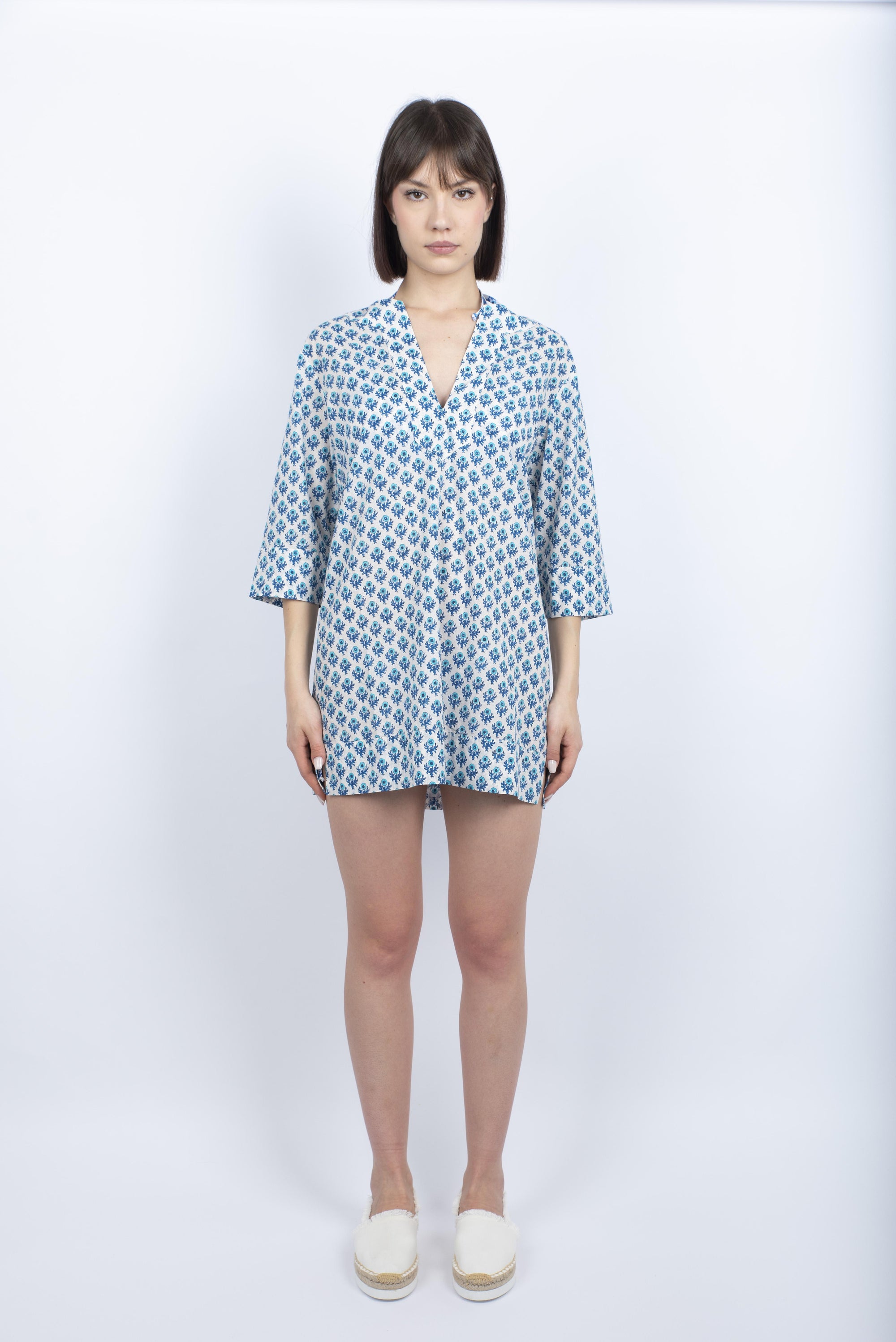 Abito tunica Macha in cotone con stampa floreale azzurro MHA001 04149H MC2 SAINT BARTH 