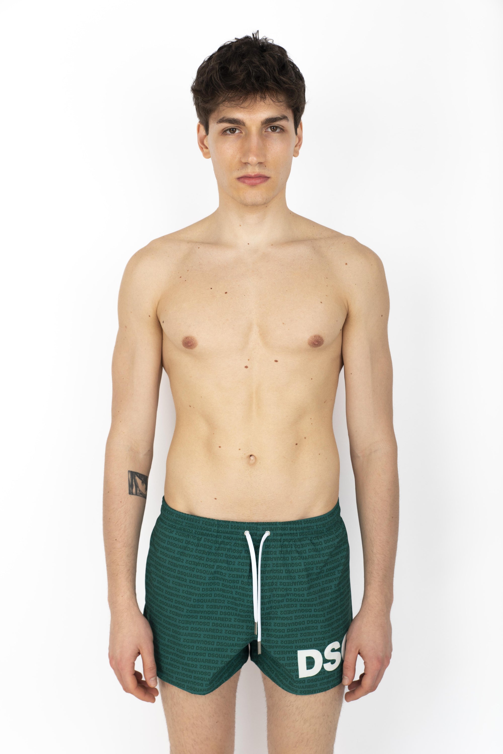 Swim boxer midi verde con logo bianco D7B5C5950 319 DSQUARED BEACHWEAR 
