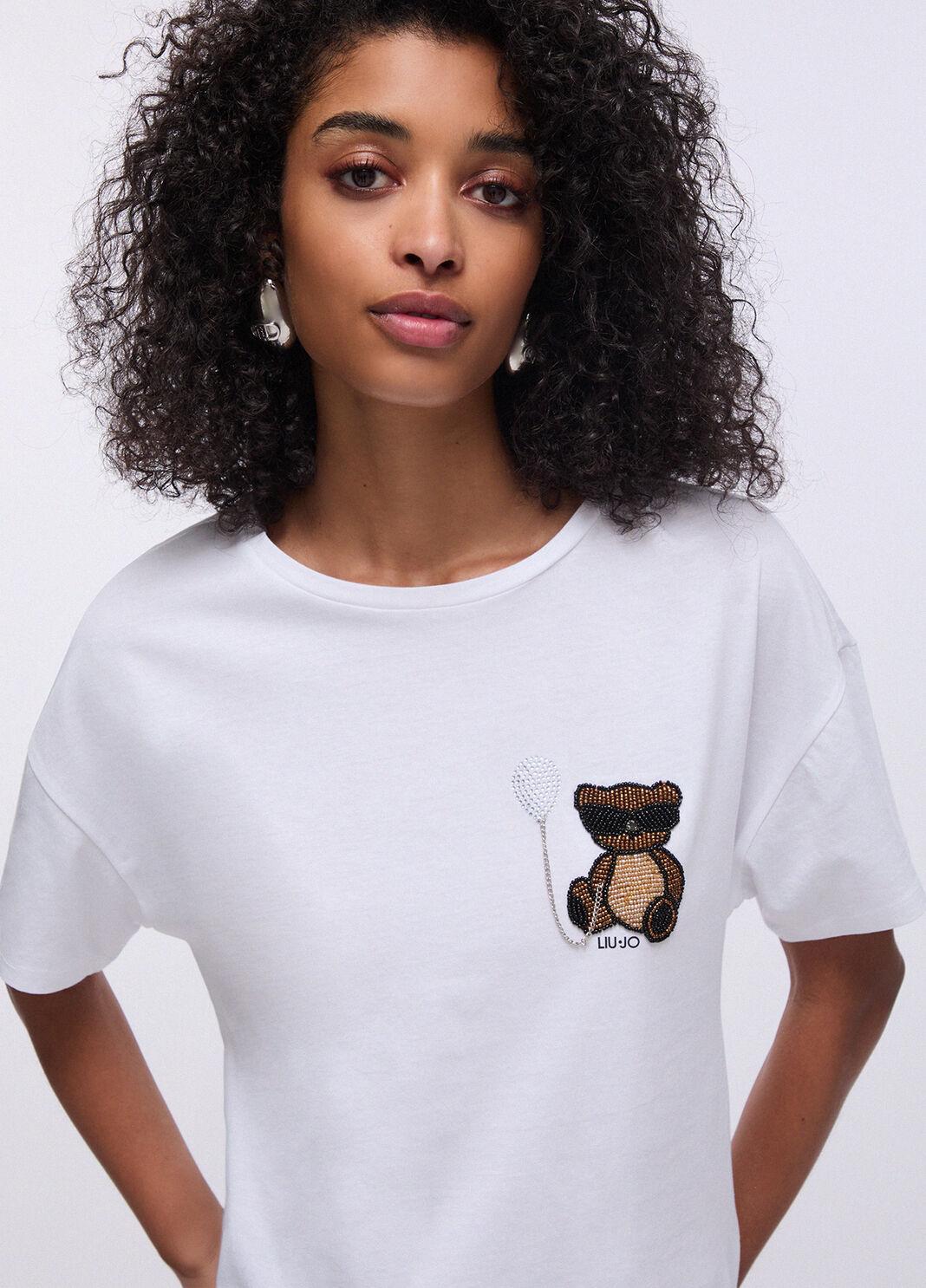 T-shirt con patch WA6414JS923 P9430 LIU JO WHITE1 