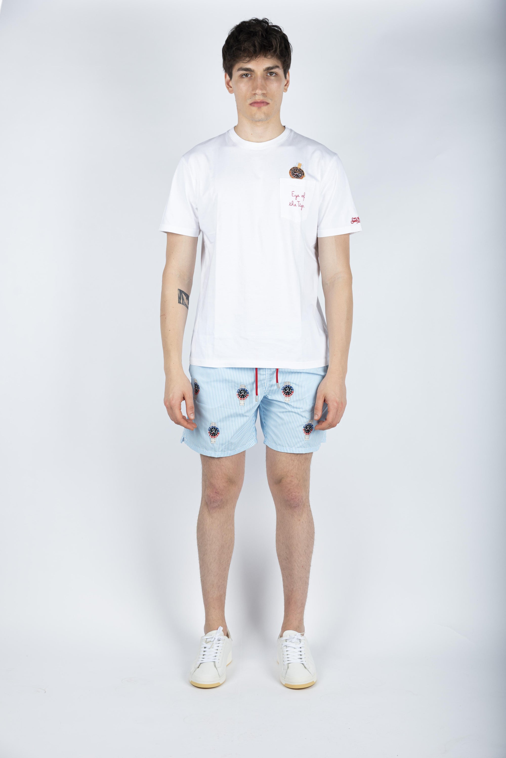T-shirt in cotone Austin con ricamo e stampa Eye of the Tiger bianco AUS0001 02514H MC2 SAINT BARTH 