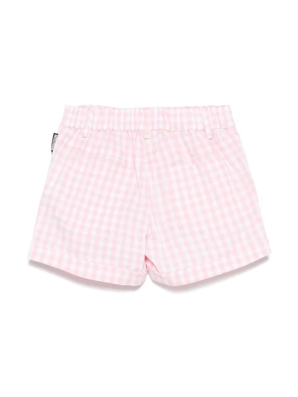 Pantaloncino in cotone vichy con ricamo Teddy Bear MMQ00RLME05 85010 MOSCHINO BABY 