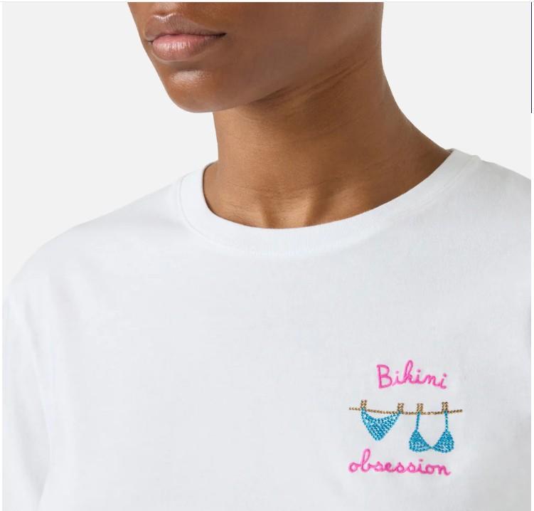 T-shirt Emilie bianca con ricamo Bikini Obsession e strass EMI0001 00279L MC2 SAINT BARTH 