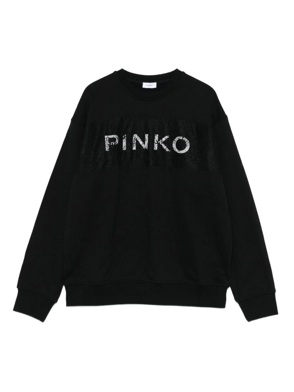 Felpa nera con logo e dettagli in pizzo KFFE024CFF015 D840 PINKO 