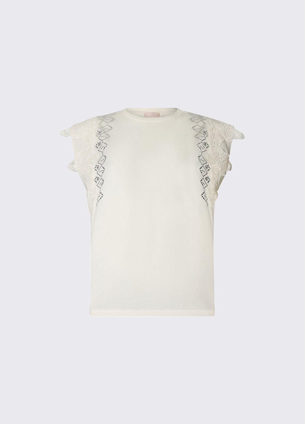 T-shirt con dettagli macramè WA6311J3885 10701 LIU JO WHITE1 