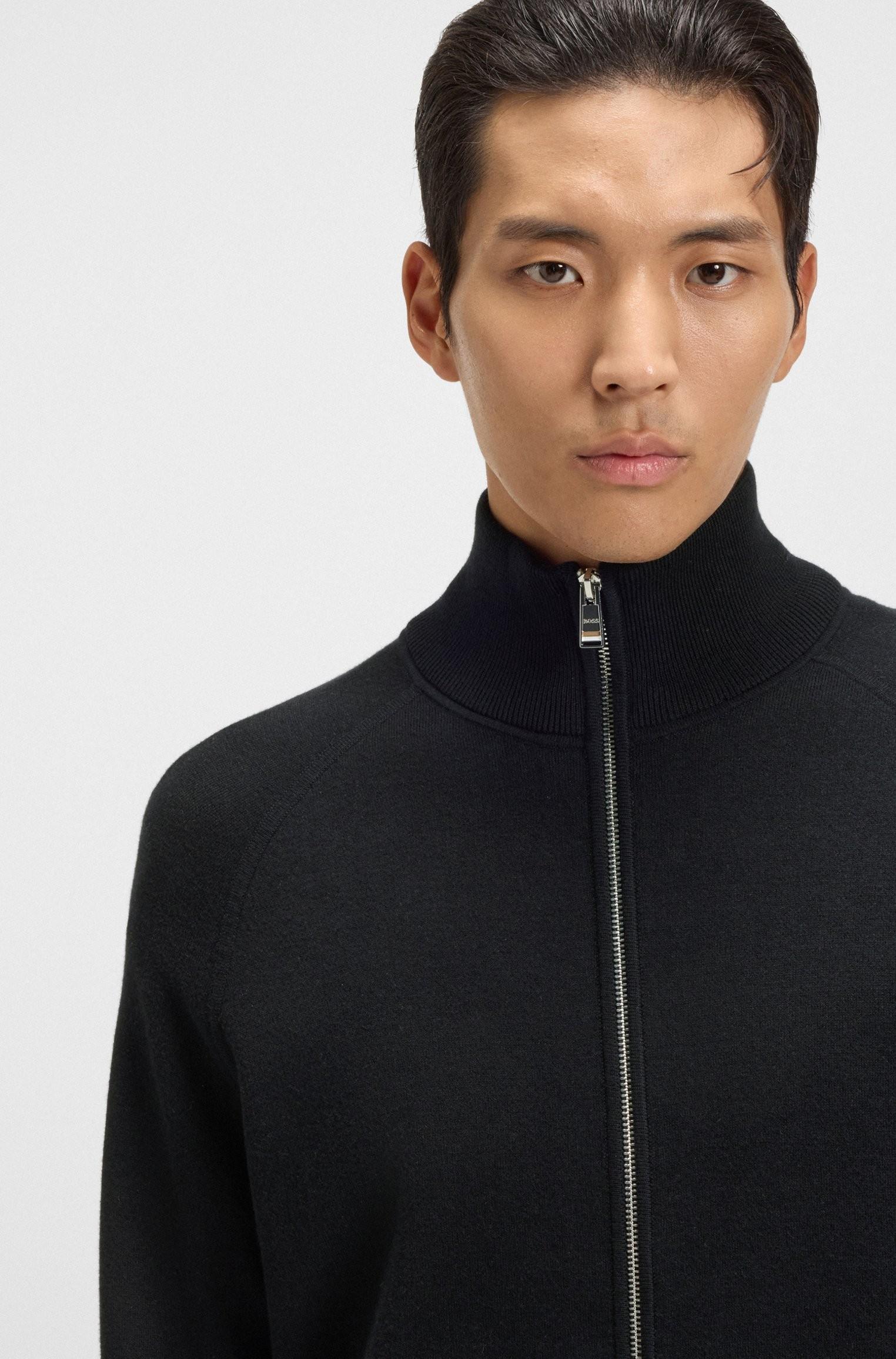 Cardigan in cotone e lana vergine con zip 50543150 001 BOSS 