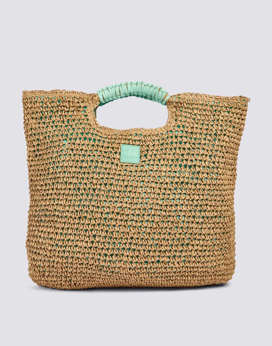 Maxi borsa in paper straw intrecciata verde AW825ABPA100 A7301 SUNDEK 