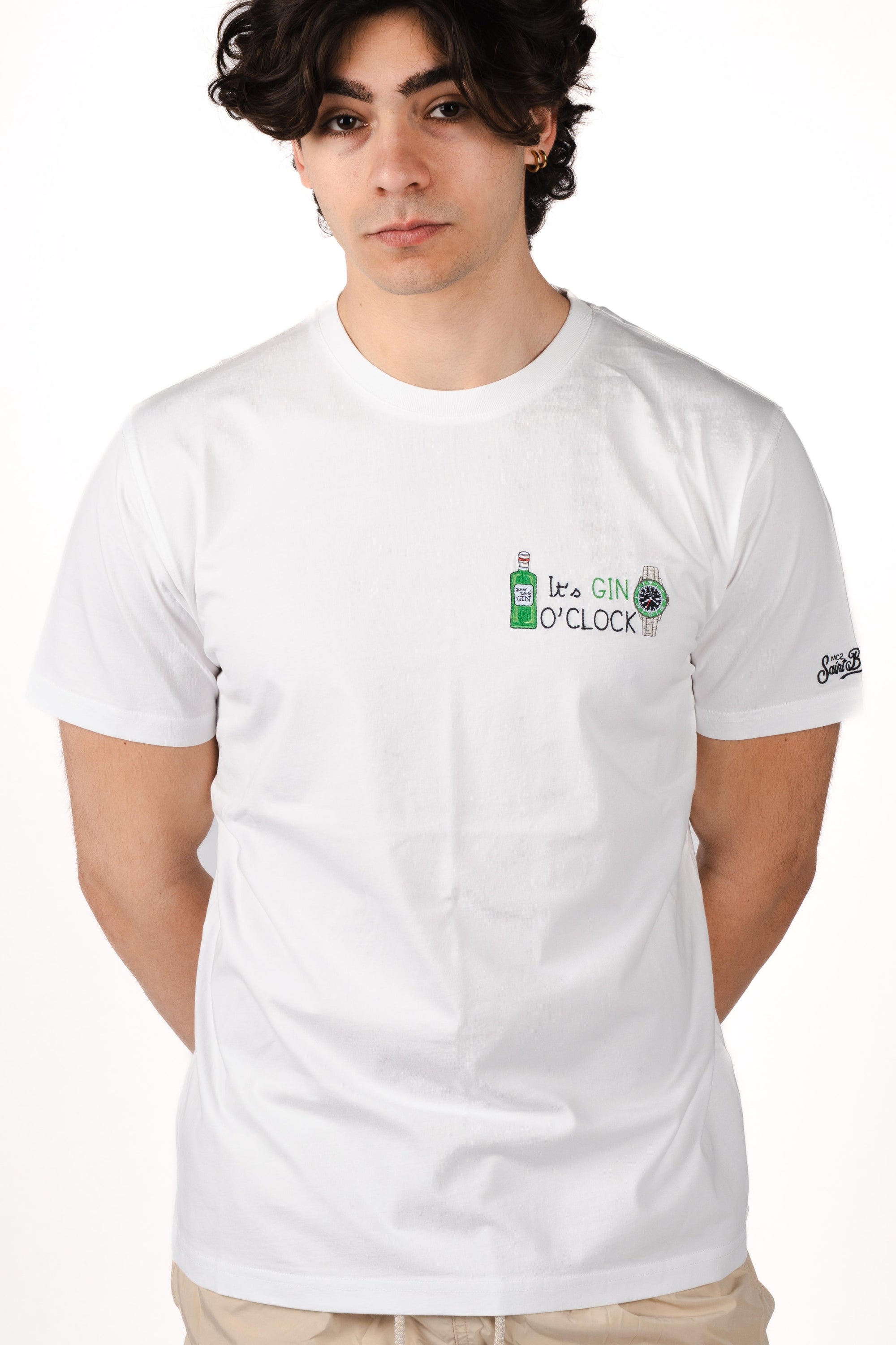 T-shirt Portofino bianca con ricamo Gin o' clock POT0001 04432L MC2 SAINT BARTH 