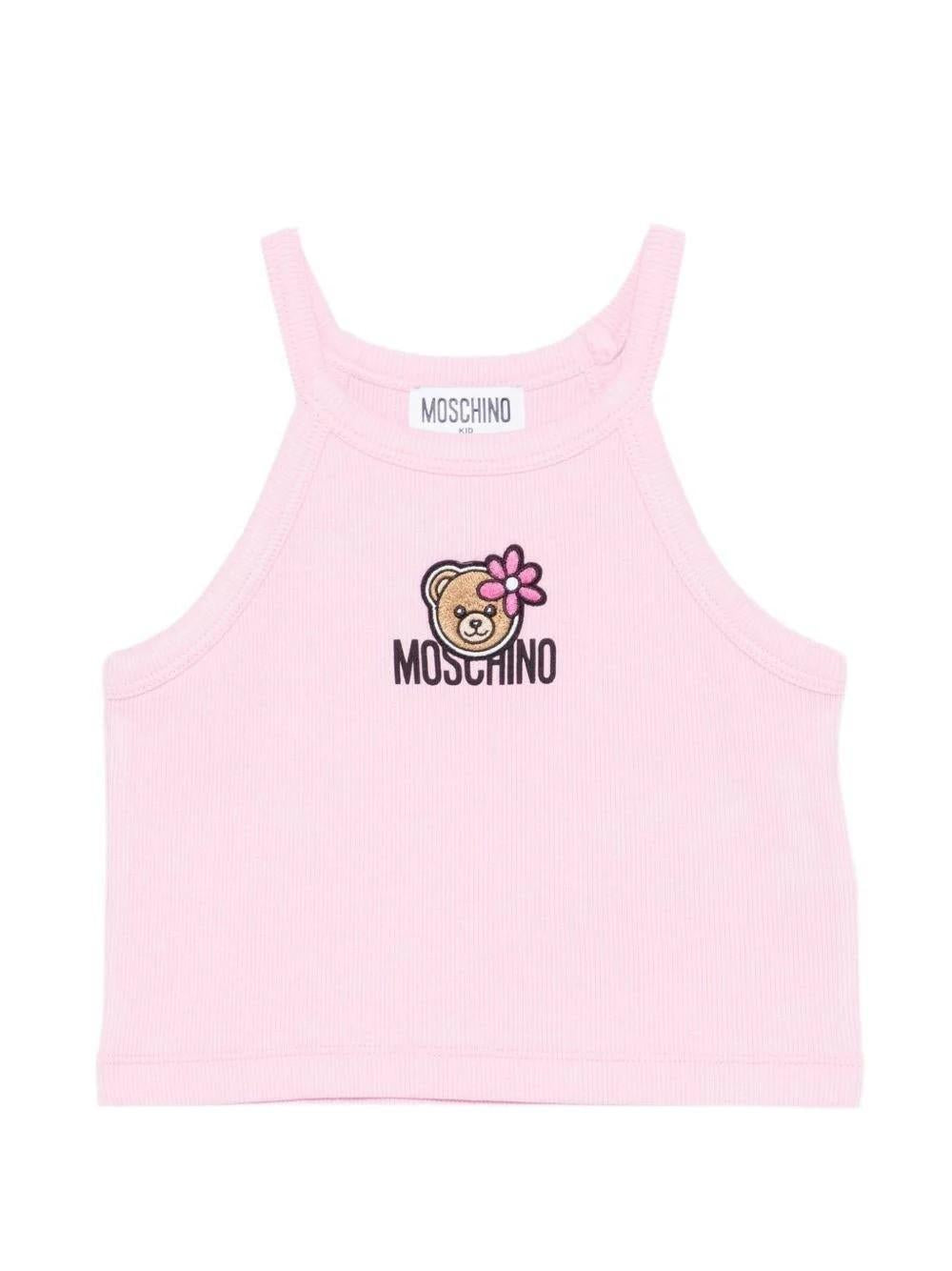 Top con stampa Teddy Bear con fiore HDM06ZLBA39 51473A MOSCHINO KID 