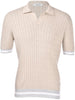 Polo skipper in maglia a trecce e coste nocciola grigio bianco