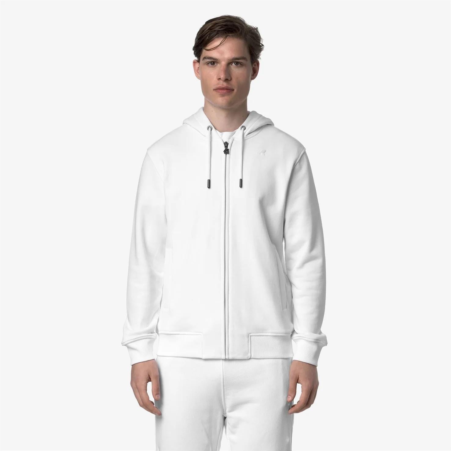 Giacca in pile casual da uomo bianco con cappuccio regolabile K31364W 001 K-WAY 