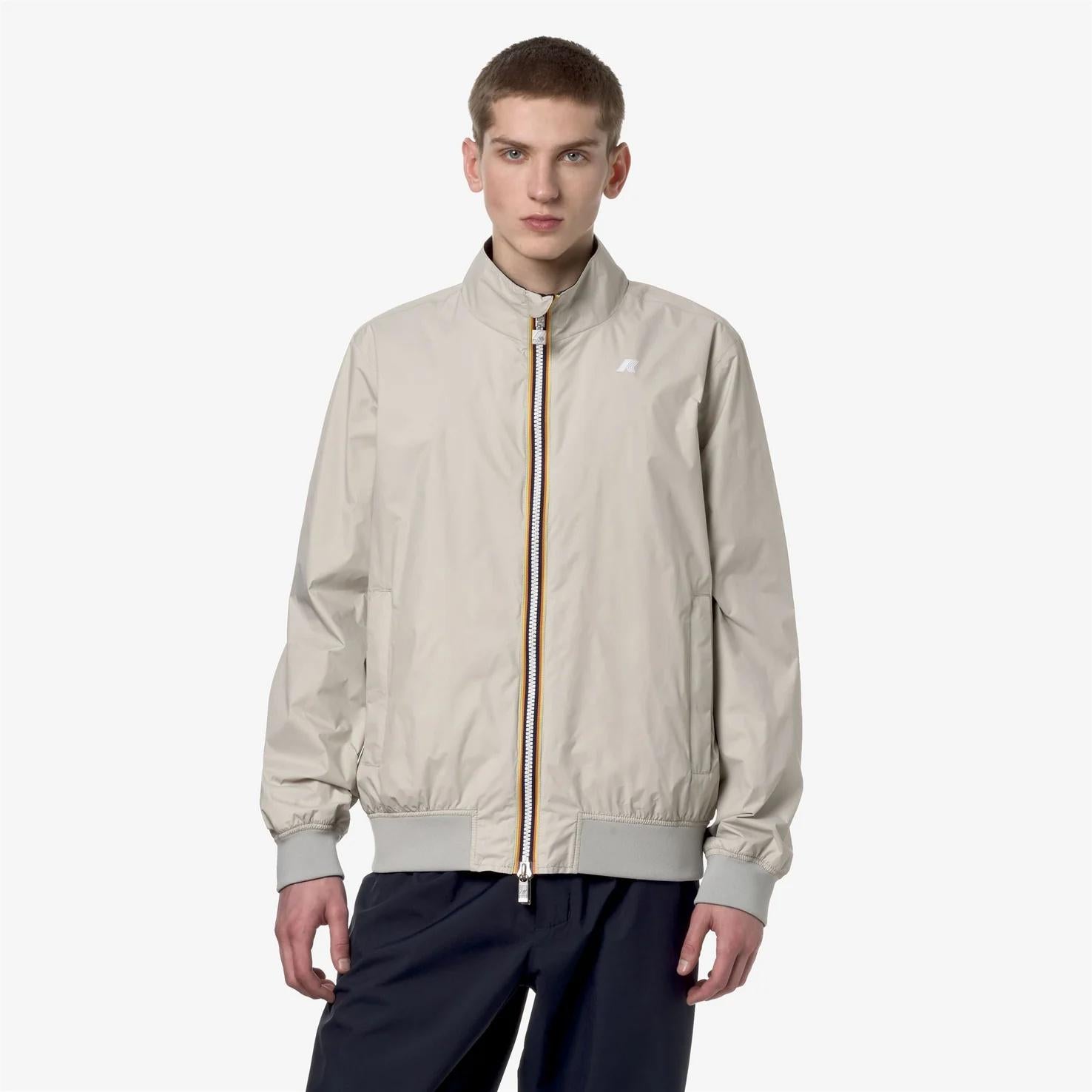 Bomber corto reversibile da uomo beige blu per tempo variabile K6123PW AL8 K-WAY 
