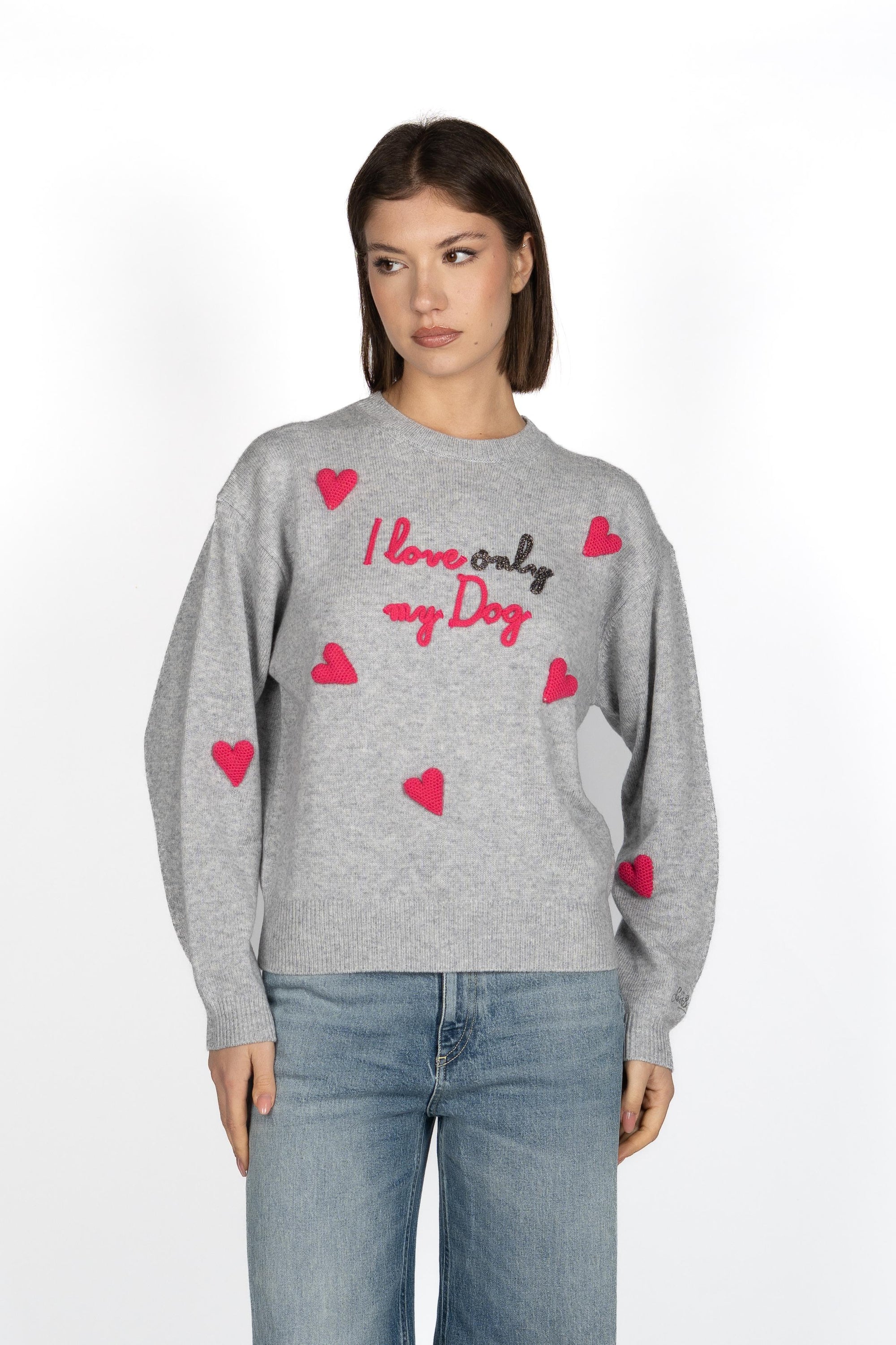 Maglione Louise con ricami e applicazioni Cuori LOUI004 04033I MC2 SAINT BARTH 