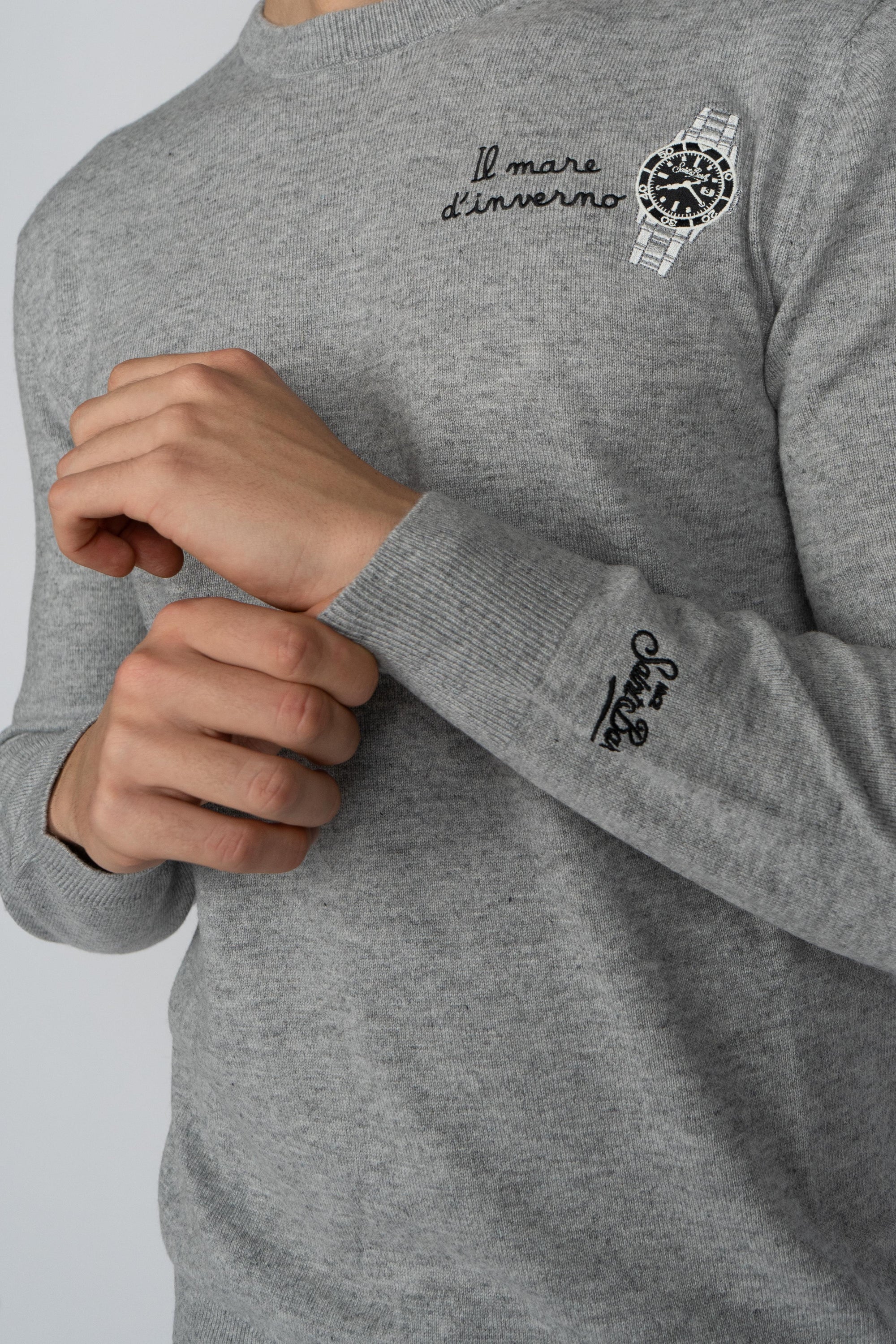 Maglione a girocollo Heron Light con ricamo Orologio HER0024 03126I MC2 SAINT BARTH 