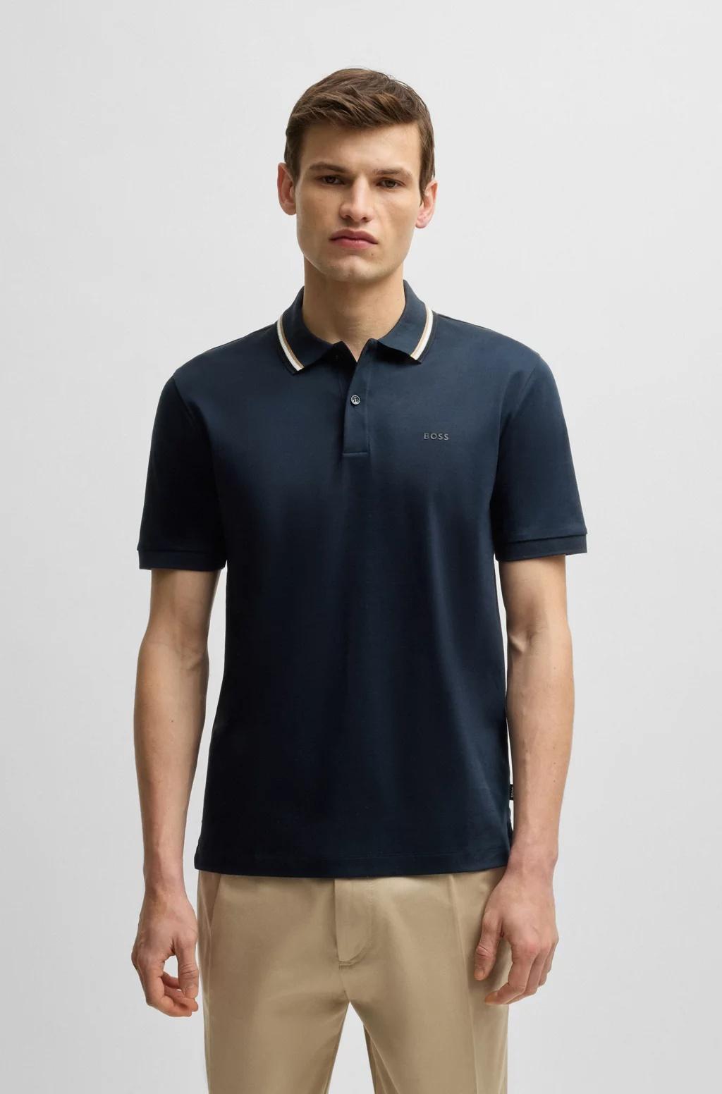 Polo slim fit in cotone con colletto a righe 50469360 404 BOSS 