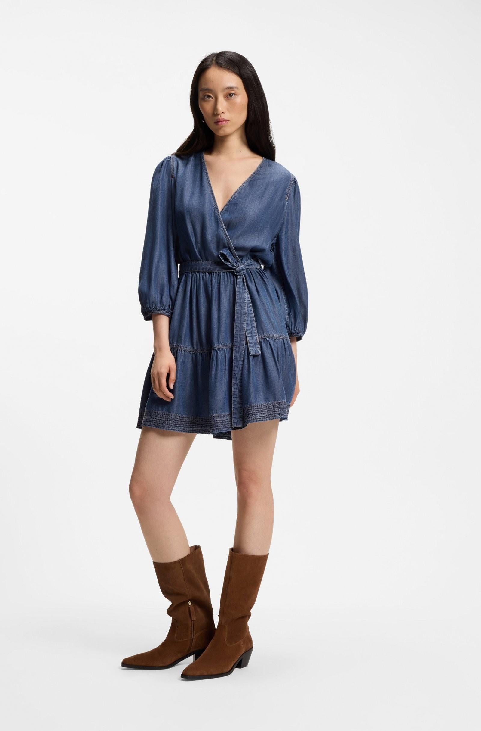 Vestito con parte anteriore incrociata in denim con maniche a palloncino 50559071 420 BOSS 