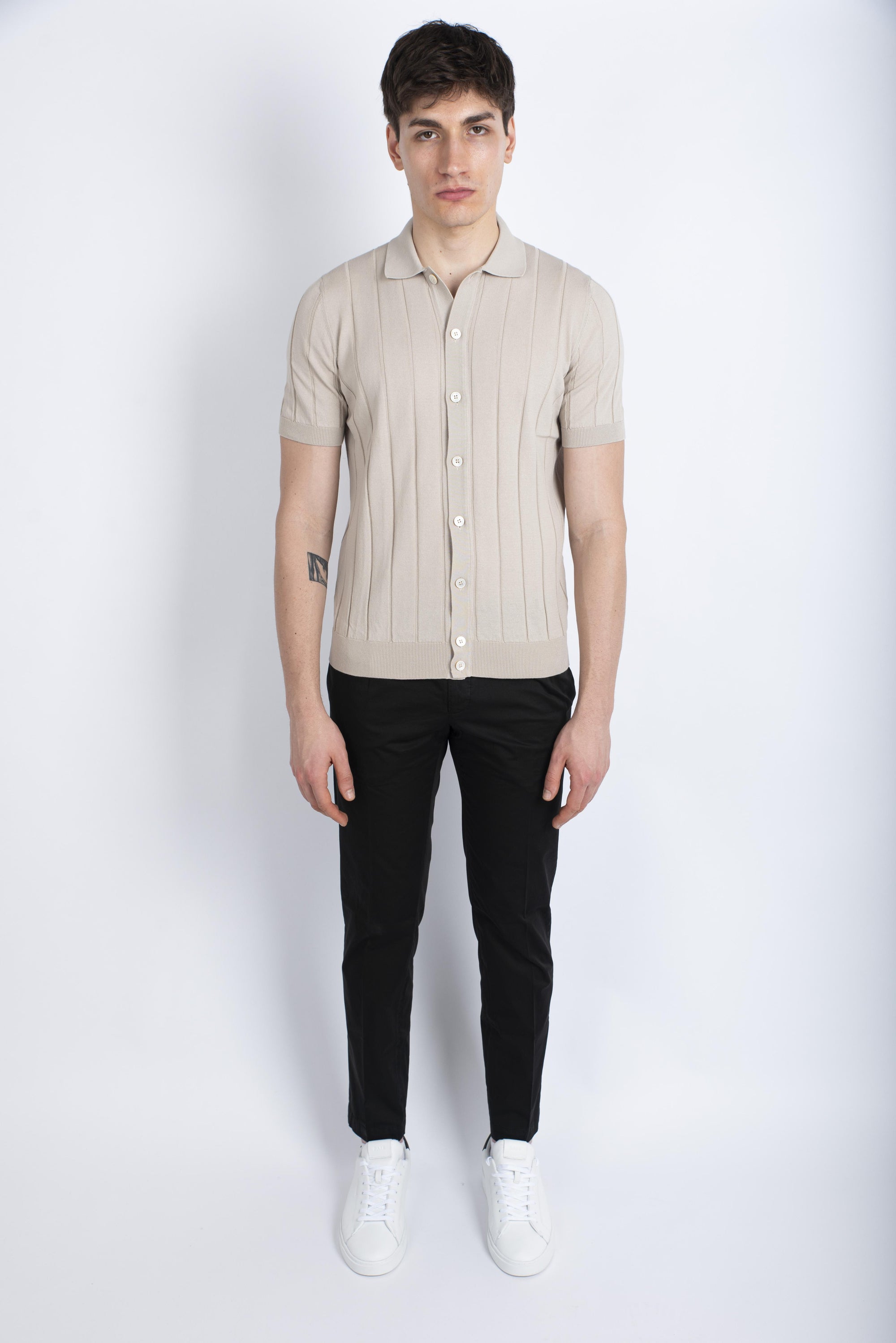 Camicia in maglia a coste beige 57143/20634 010 GRAN SASSO 