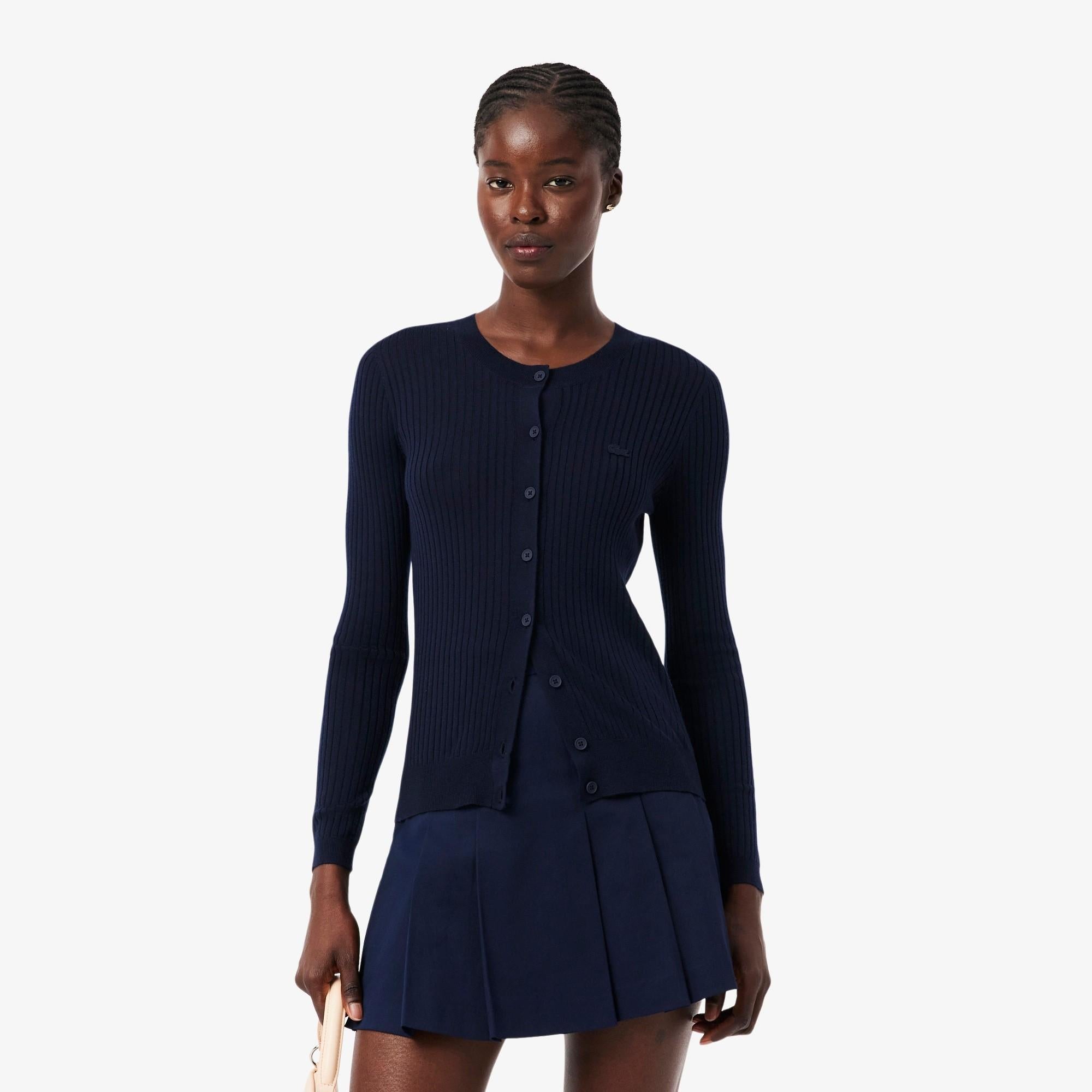 Cardigan in maglia di lana merinos a coste AF4141 166 LACOSTE 