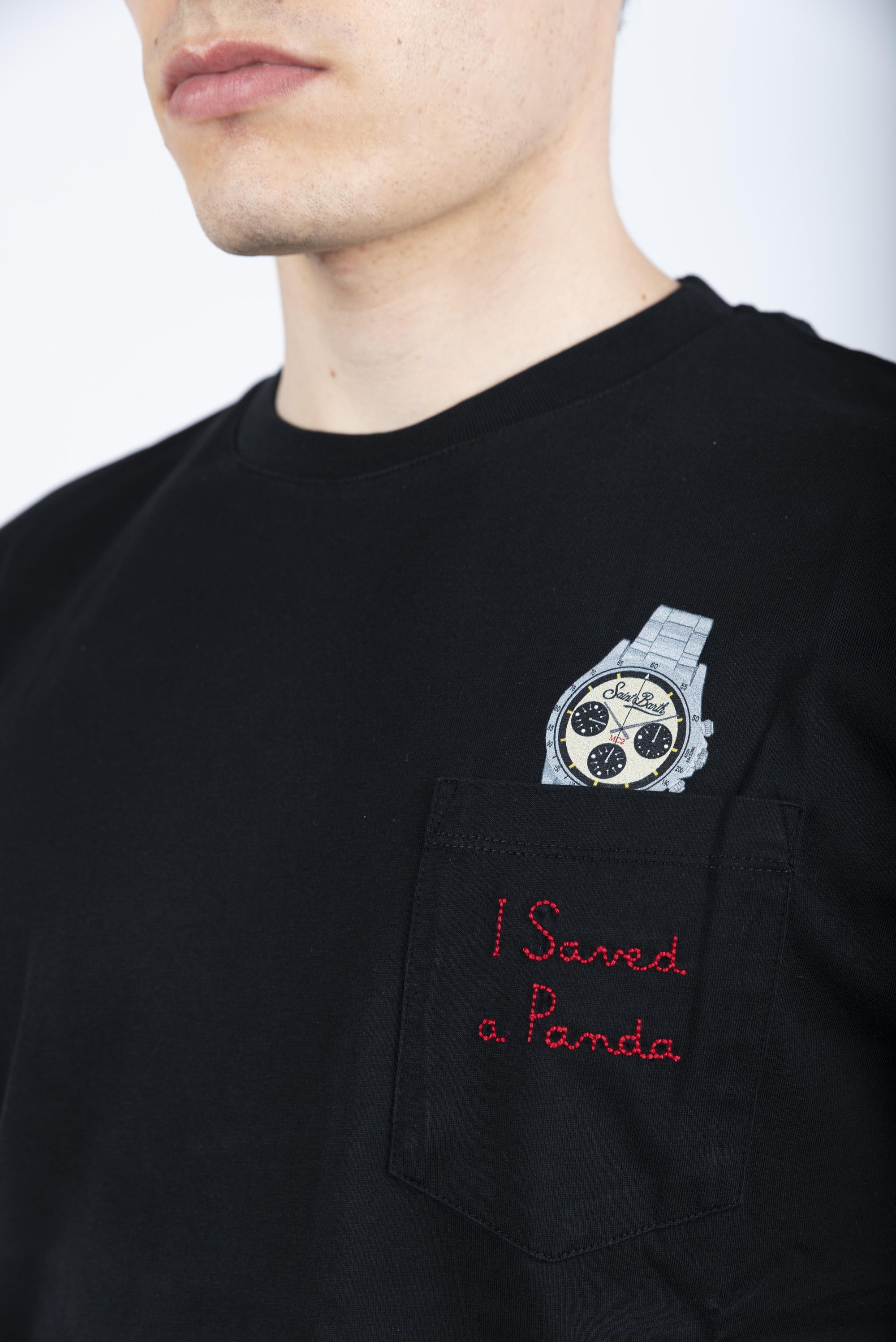 T-shirt in cotone Austin con ricamo e stampa orologio AUS0001 02524H MC2 SAINT BARTH 