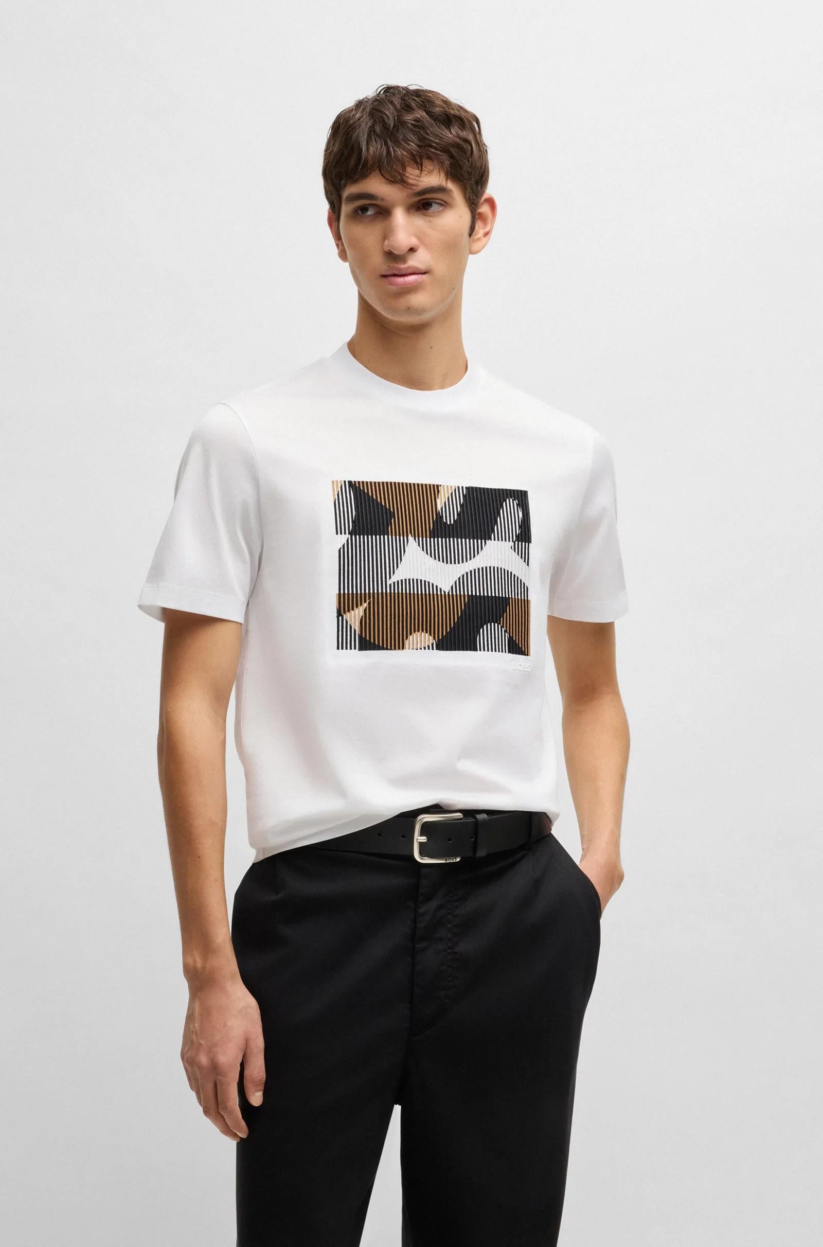 T-shirt in cotone mercerizzato con grafica del marchio 50531862 100 BOSS 