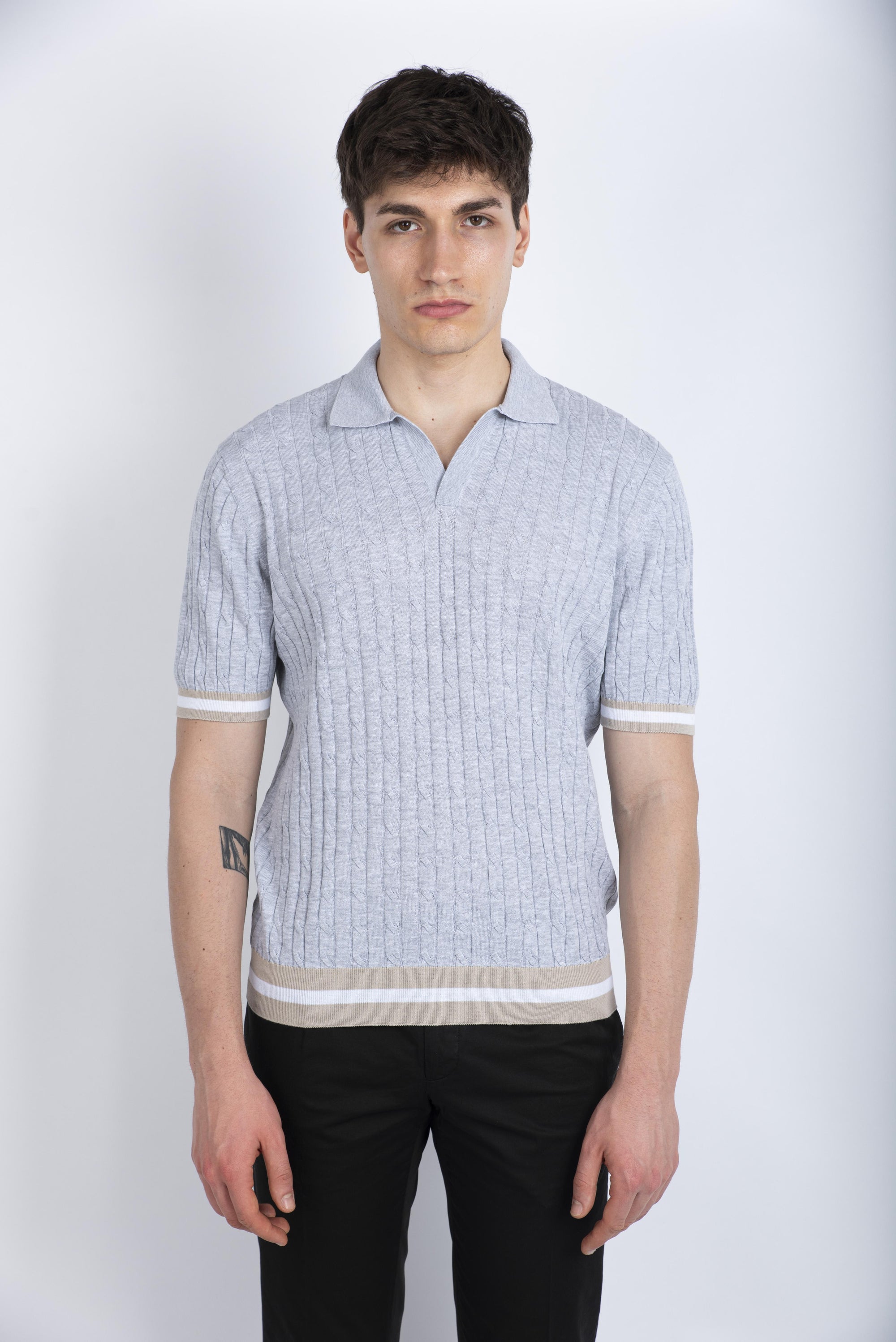 Polo skipper in maglia a trecce e coste grigio 57191/20679 052 GRAN SASSO 