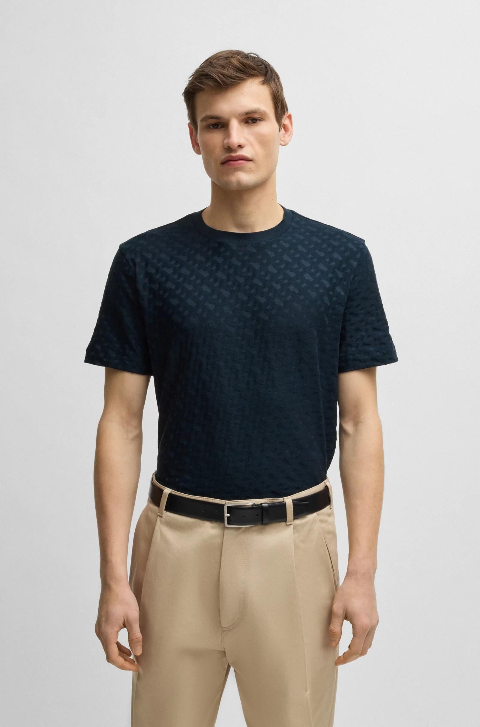 T-shirt in cotone mercerizzato con monogrammi jacquard 50537131 404 BOSS 