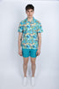 Bowling style shirt with light blue print