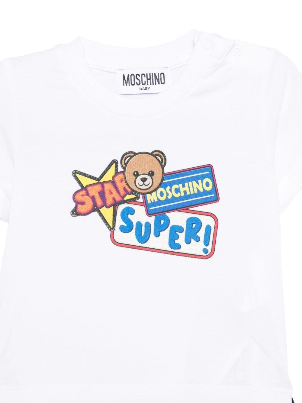 Set t-shirt e shorts per neonato con stampa grafica MOG00ALLA10 80359 MOSCHINO BABY 