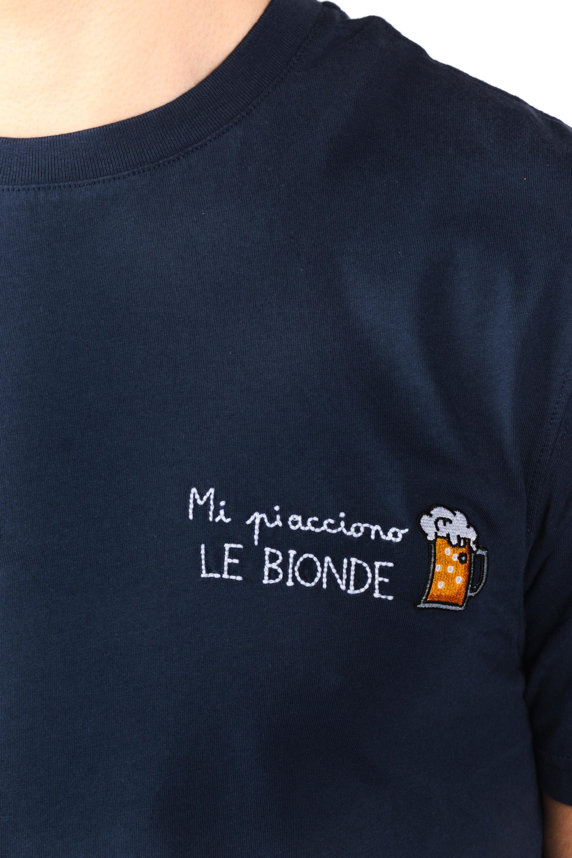 T-shirt Portofino blu con ricamo Mi Piacciono Le Bionde POT0001 04428L MC2 SAINT BARTH 