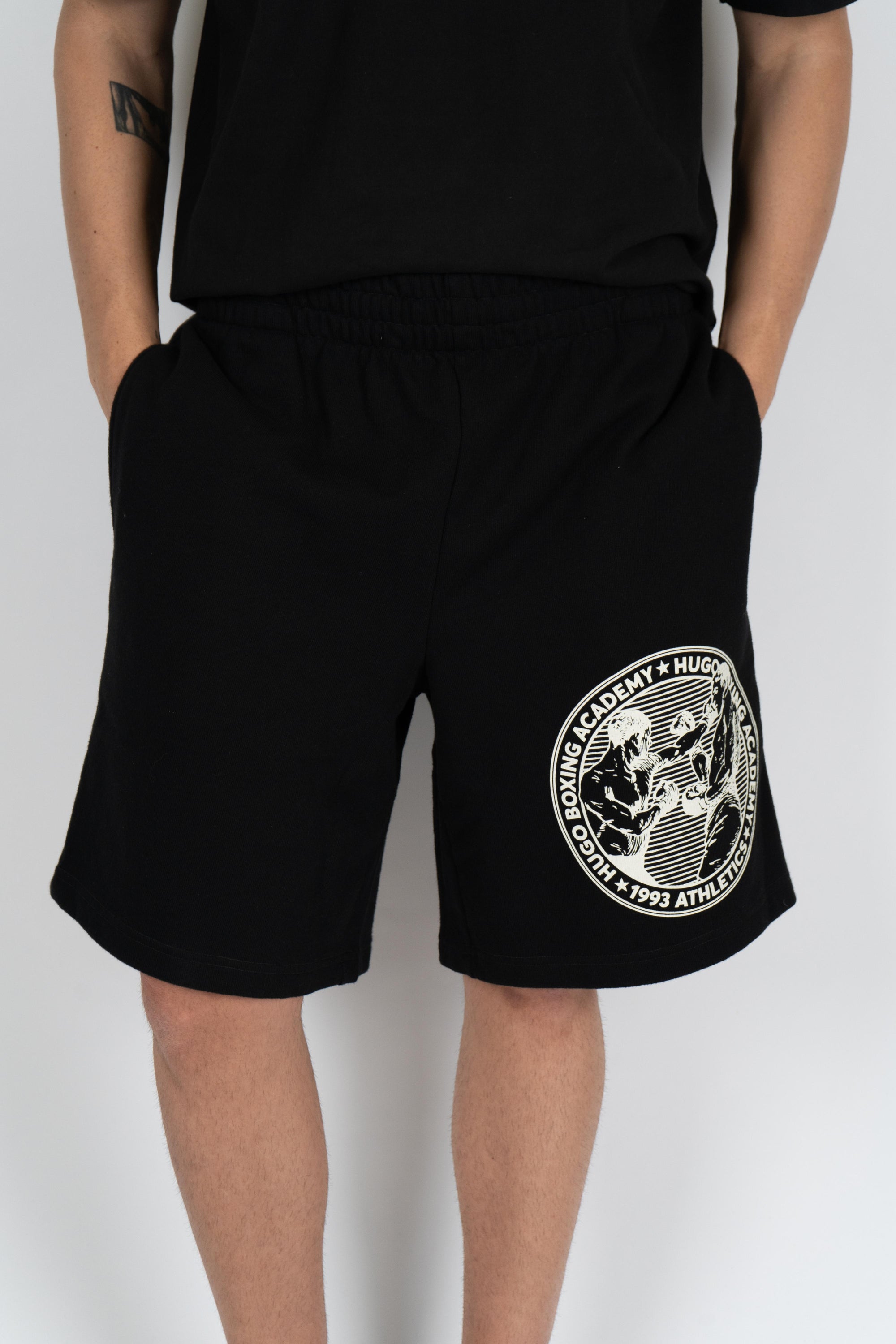 Shorts con cappuccio in terry di cotone con grafica ispirata alla boxe 50542413 001 HUGO 