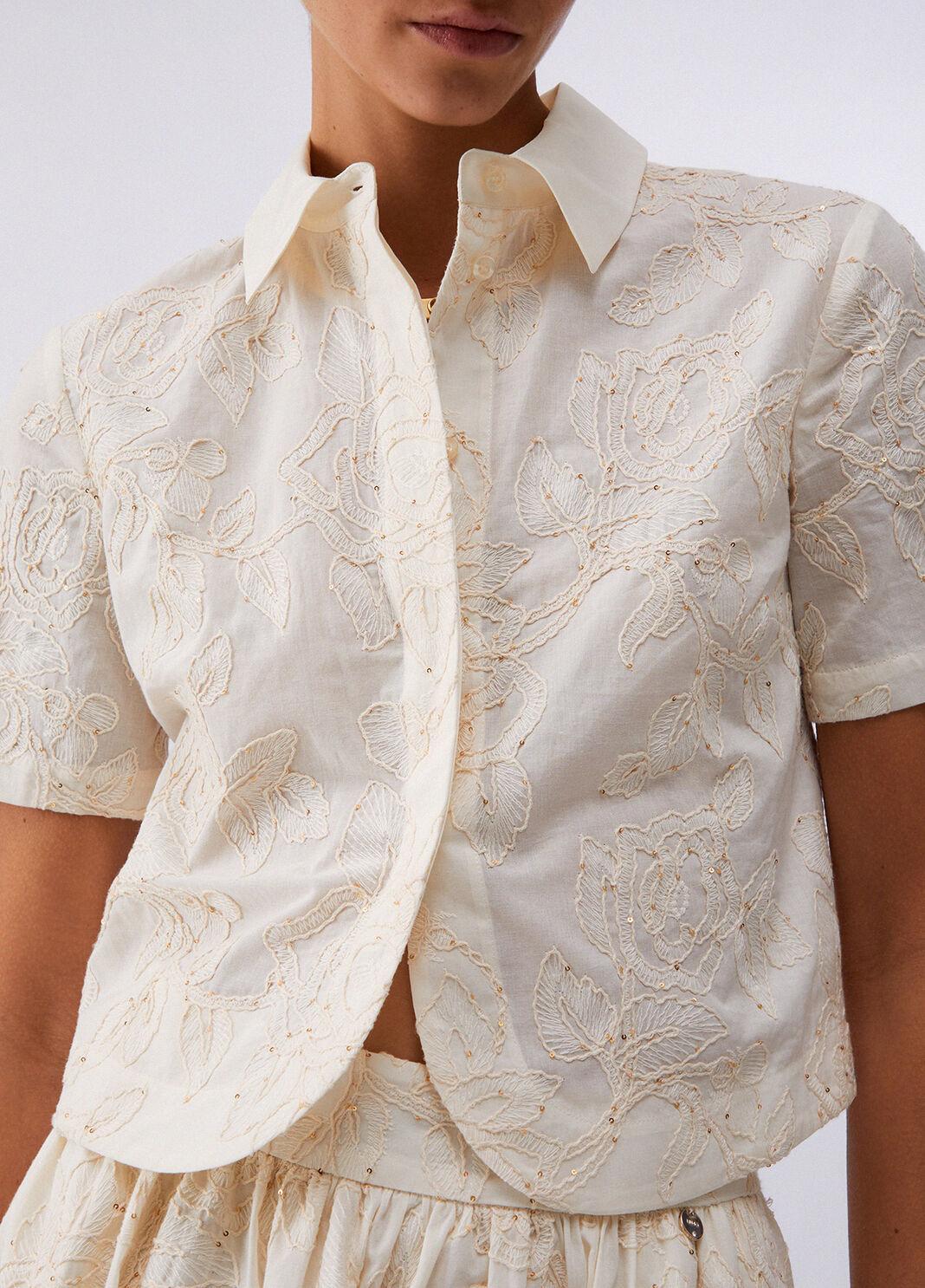 Camicia con ricami e paillettes WA6508T472A P9417 LIU JO WHITE1 