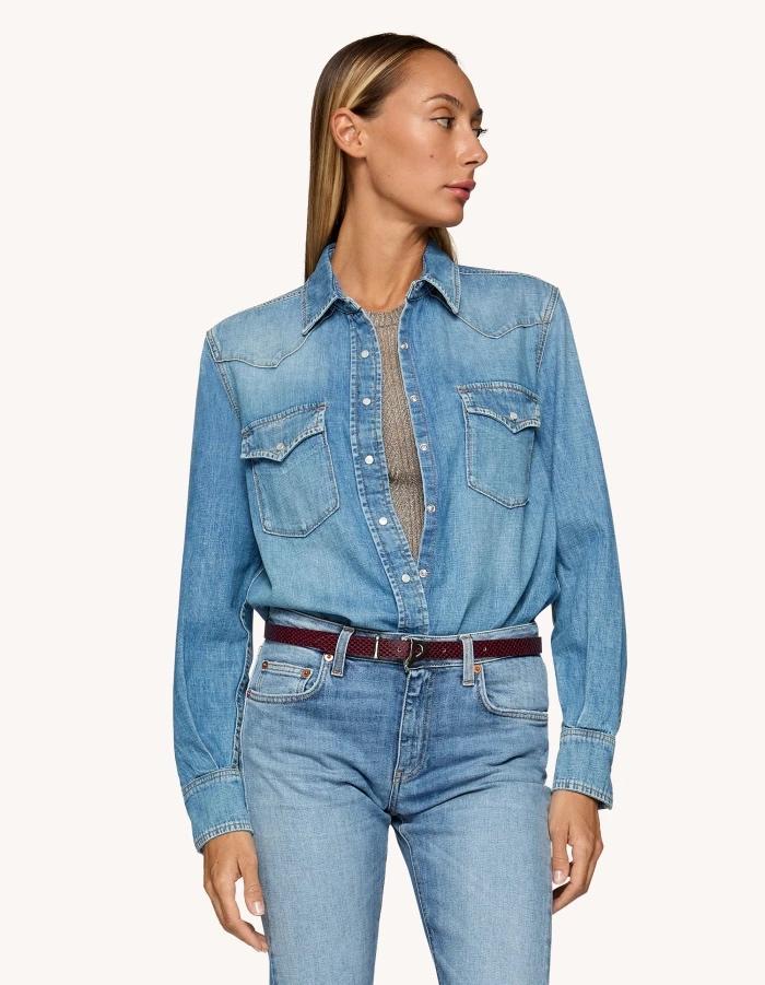 Camicia regular in denim fisso DC406DF0272LA2 800 DONDUP 