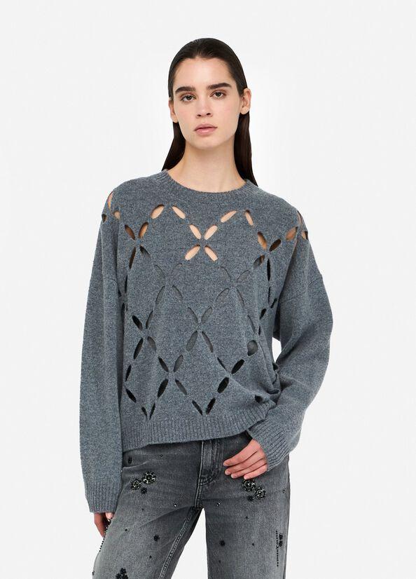 Maglia 100% lana con cut-out MF5039MS009 02050 LIU JO WHITE2 