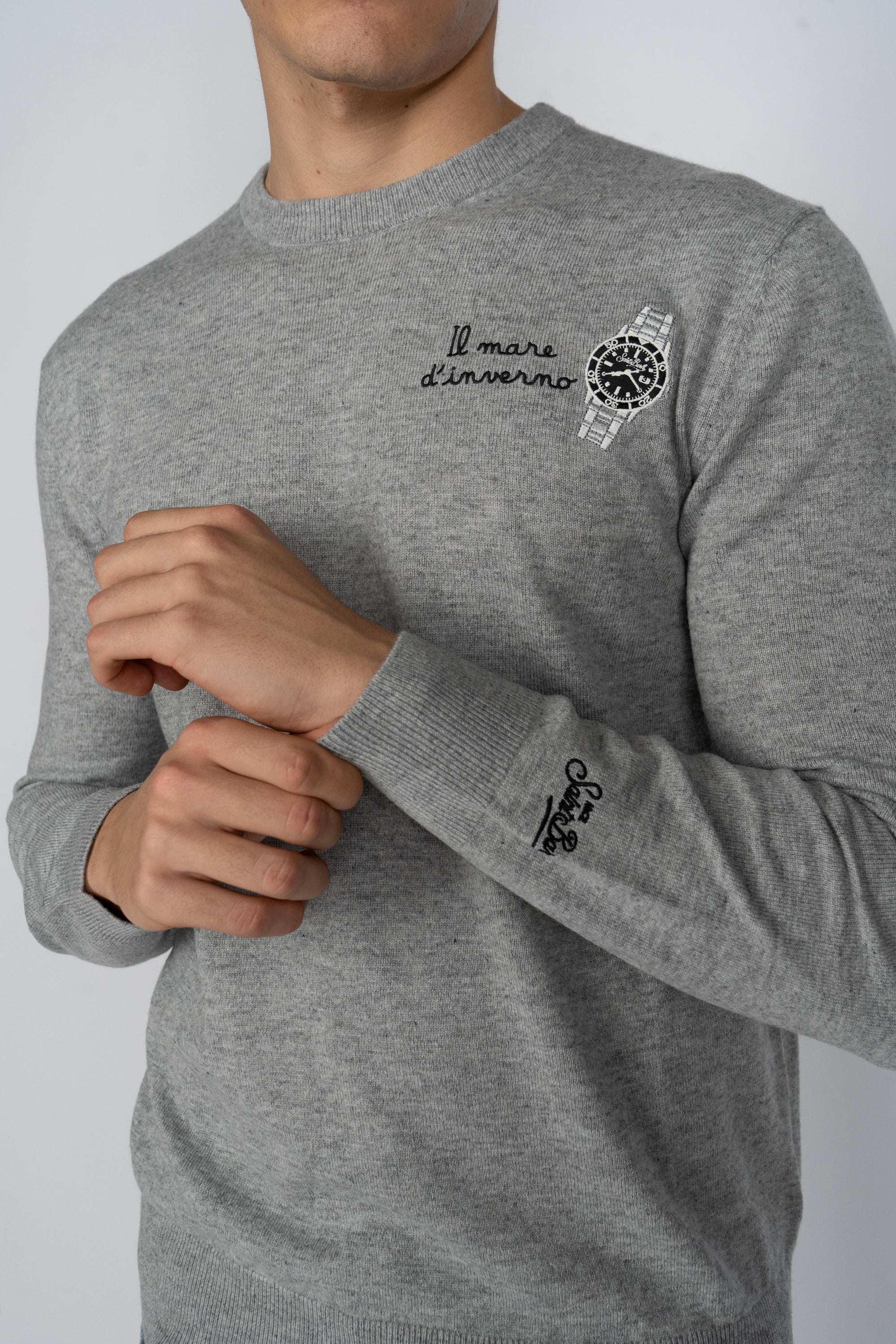 Maglione a girocollo Heron Light con ricamo Orologio HER0024 03126I MC2 SAINT BARTH 