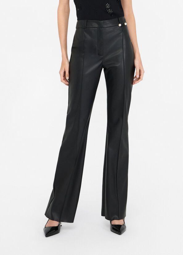 Pantaloni flare in tessuto spalmato CF5016E0624 22222 LIU JO BLACK 