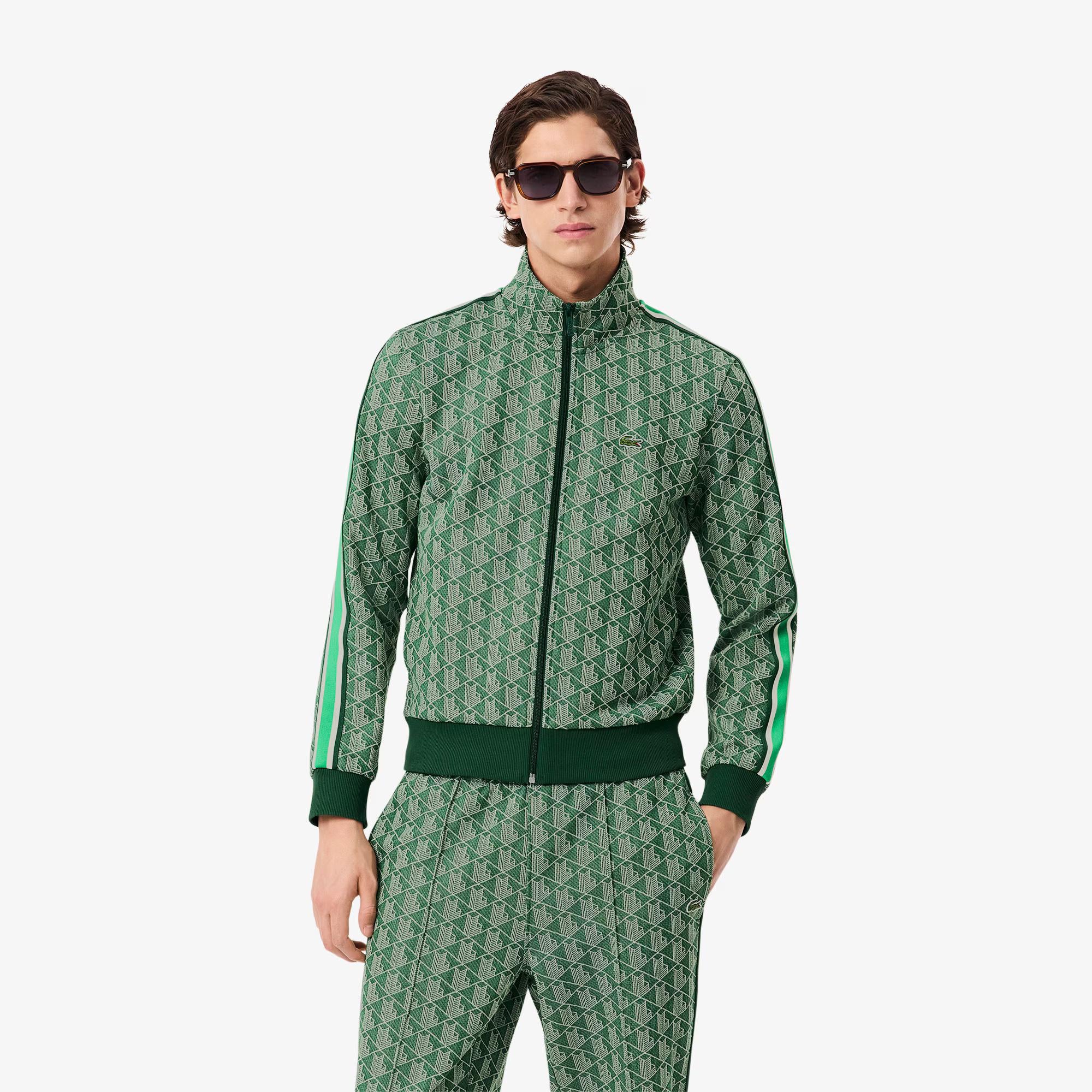 Felpa in jacquard monogrammata con zip SH1368 HEI LACOSTE 