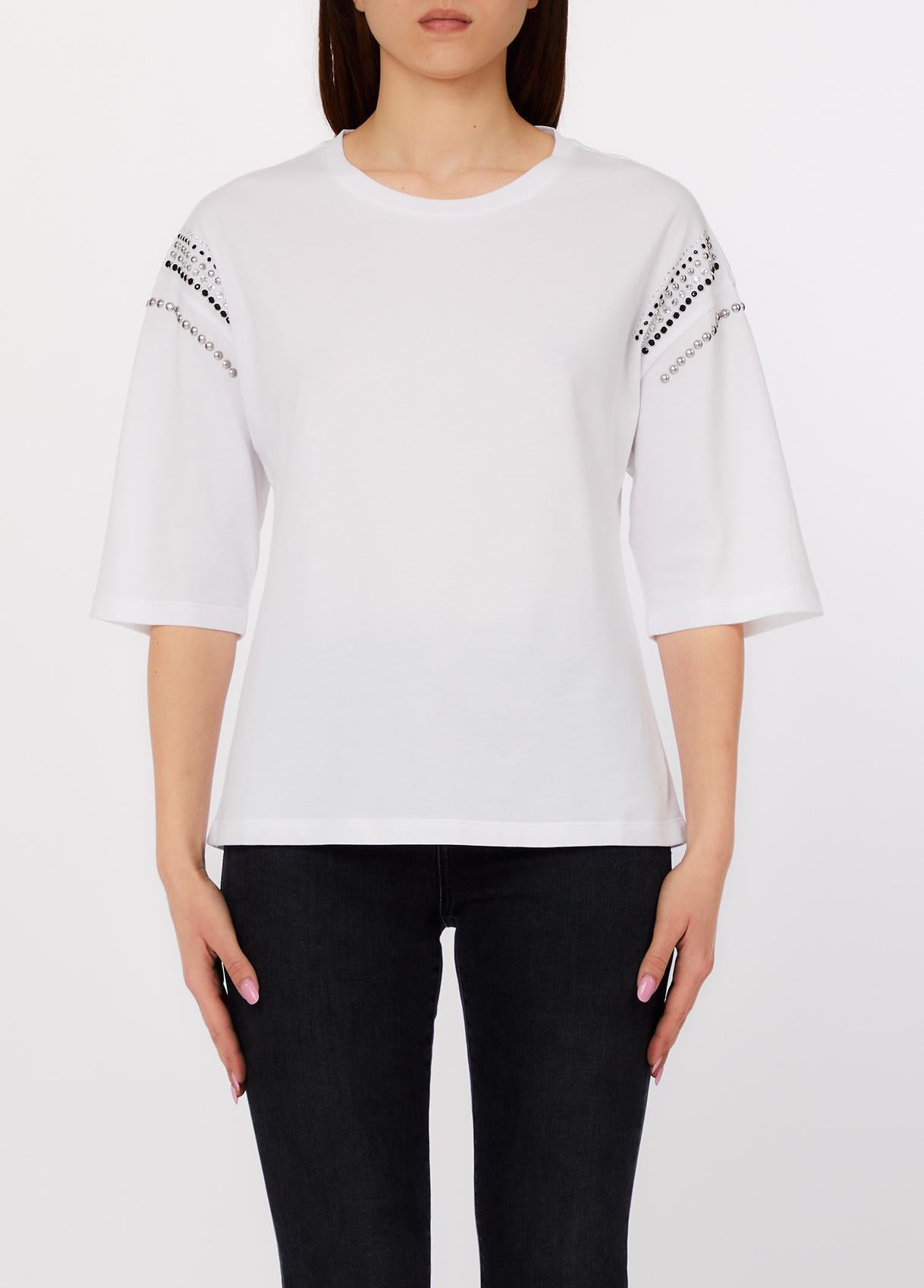 T-shirt con applicazioni WA6128JS904 P9319 LIU JO WHITE1 