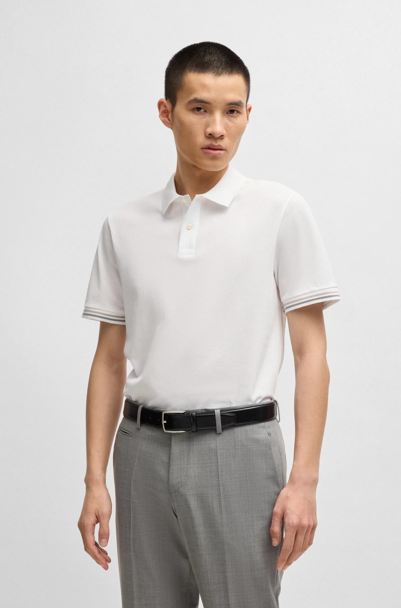 Polo regular fit in cotone mercerizzato con bordi a righe 50531850 100 BOSS 
