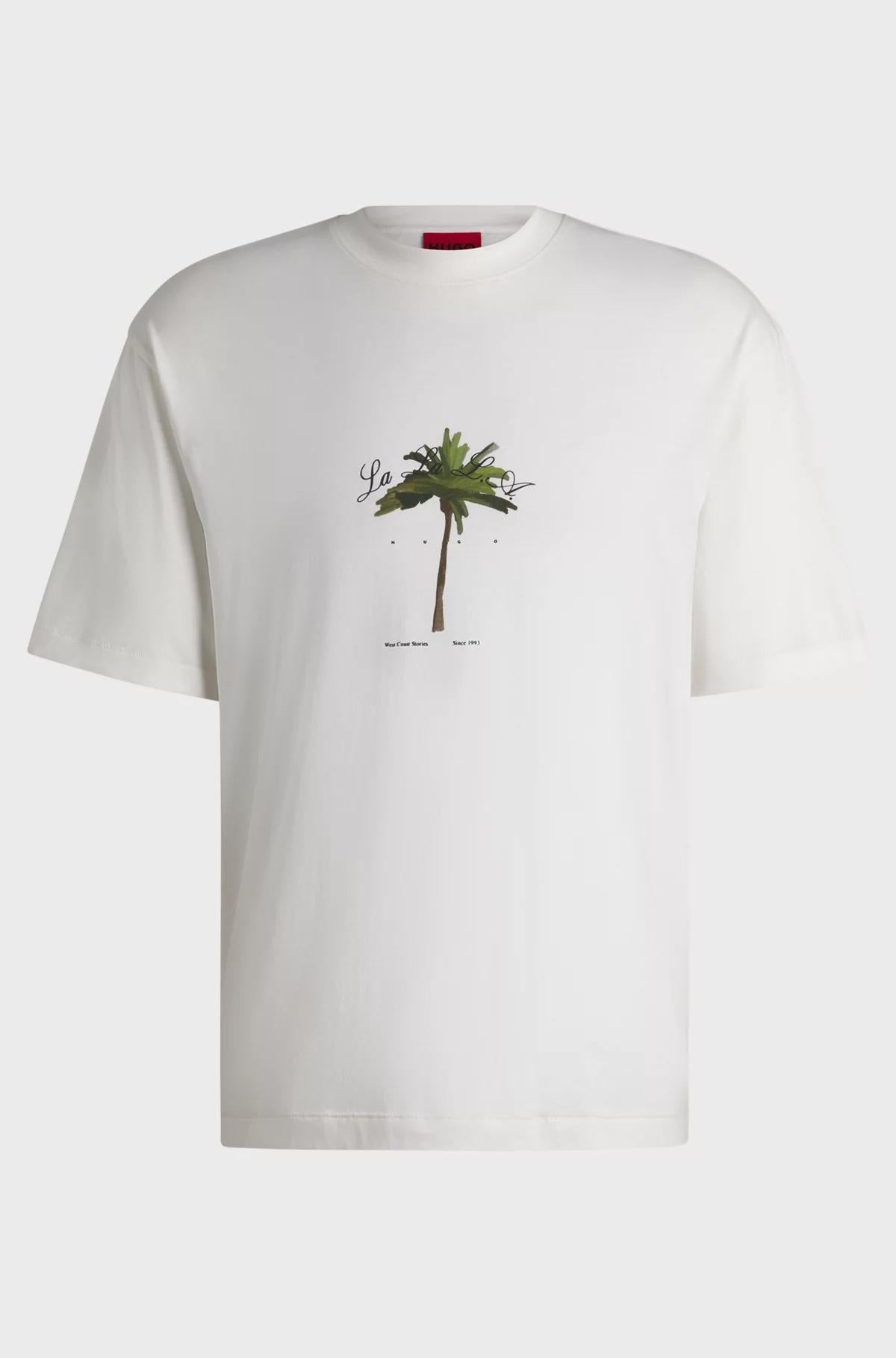 T-shirt in jersey di cotone con stampa con palme 50538972 102 HUGO 