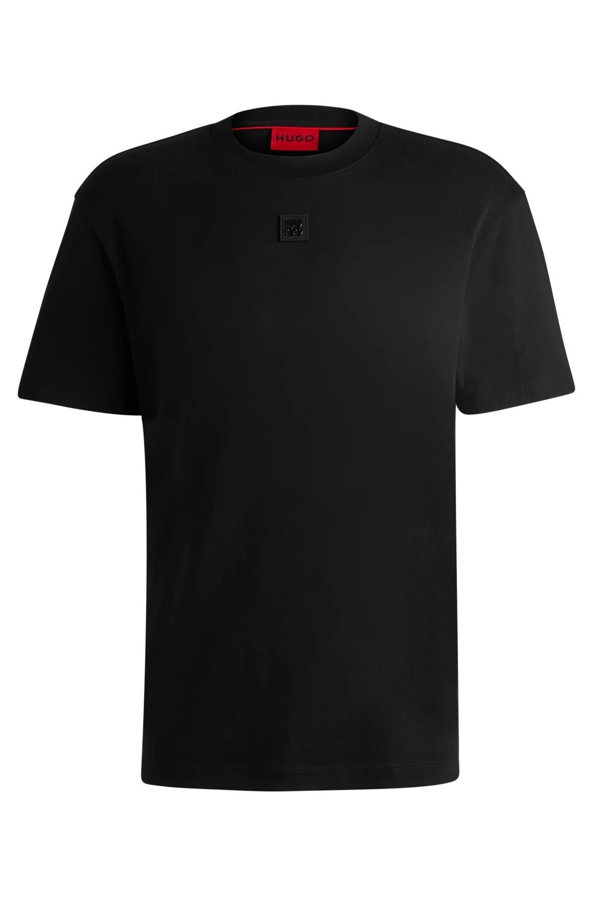 T-shirt regular fit in cotone interlock con logo sovrapposto 50505201 001 HUGO 