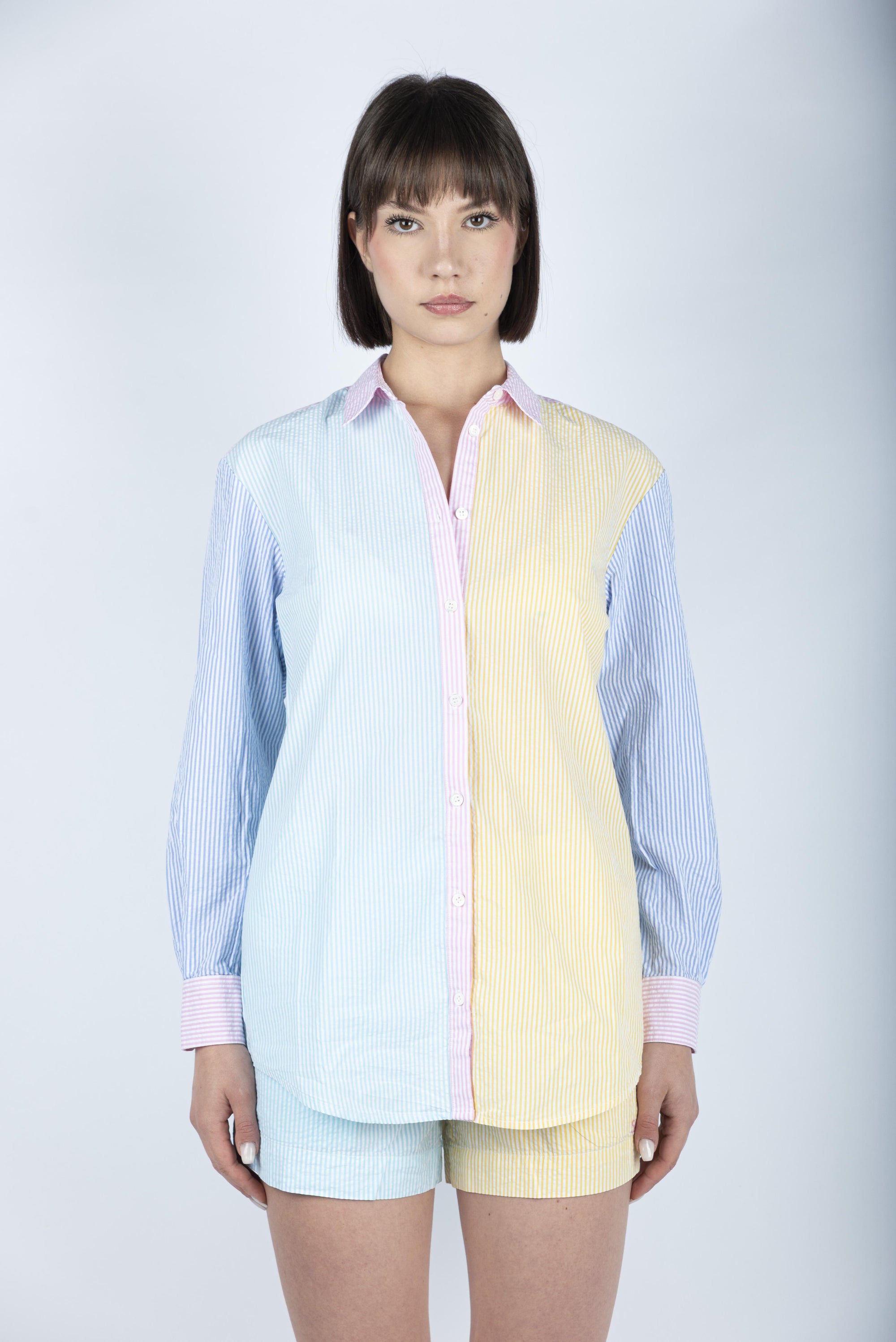 Camicia da donna over Brigitte in cotone multicolor BRIG001 06102H MC2 SAINT BARTH 